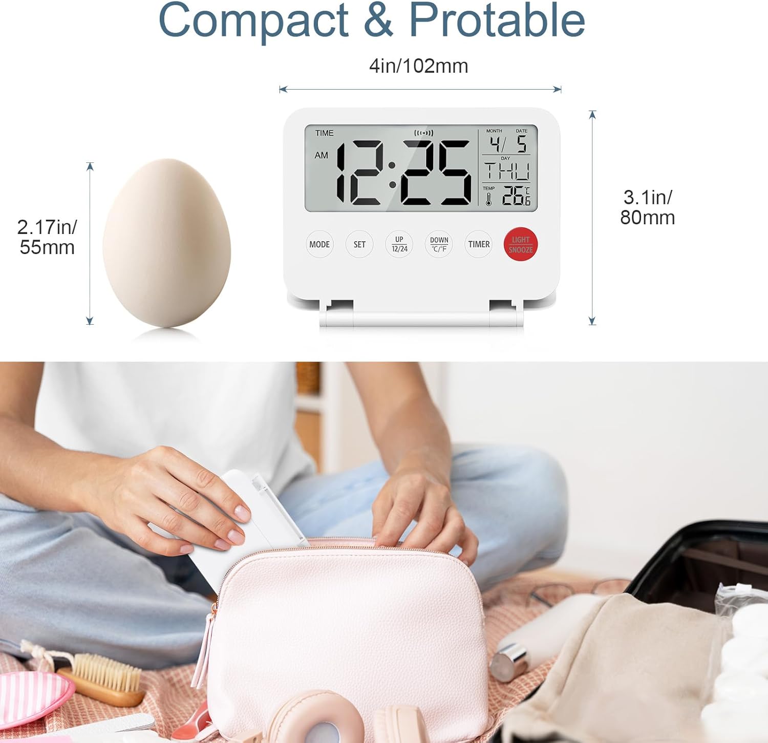Ankilo Digital Travel Alarm Clock with Temperature and Countdown Timer