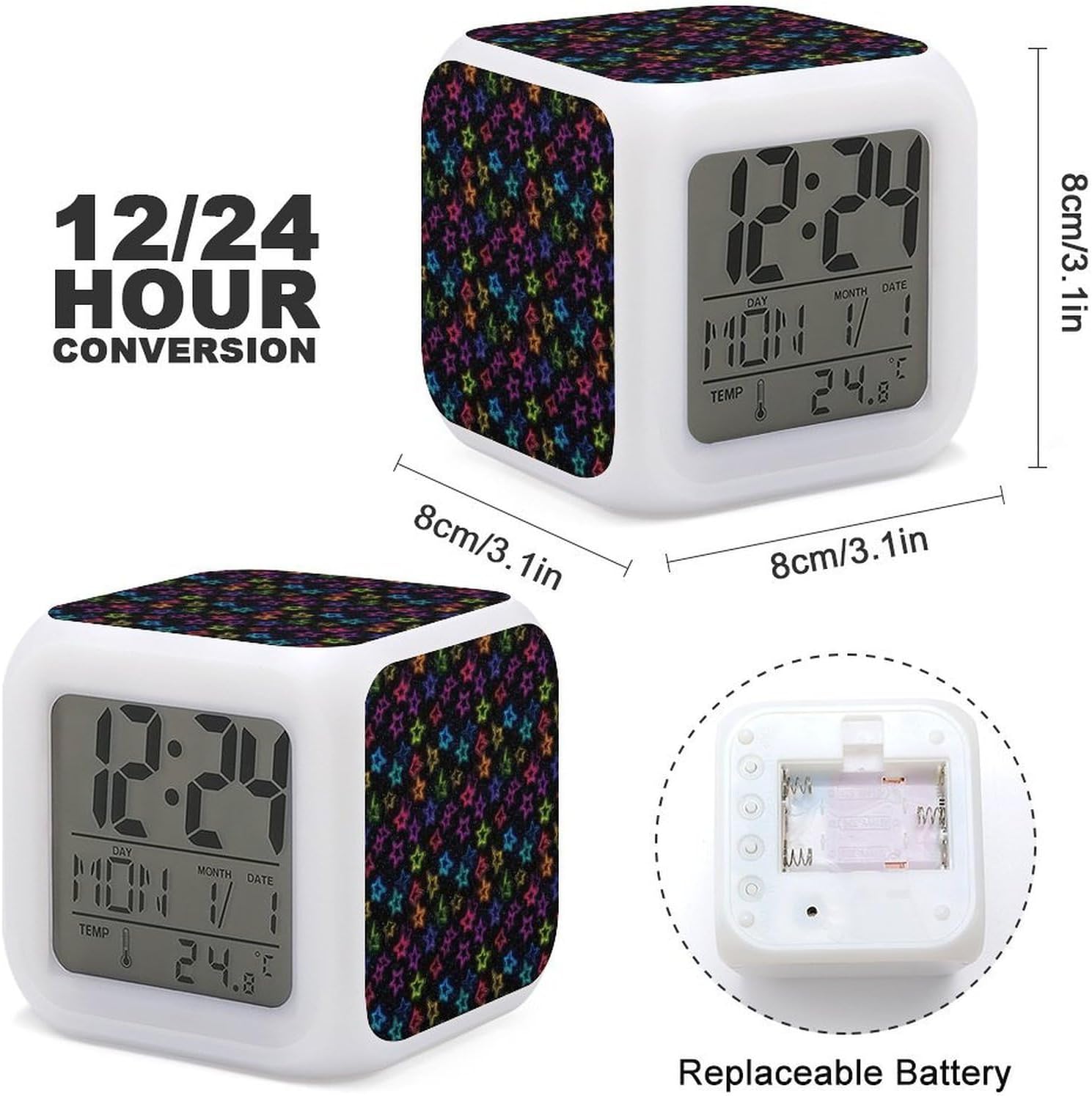 Novastar Colorful Stars Print Led Alarm Clock