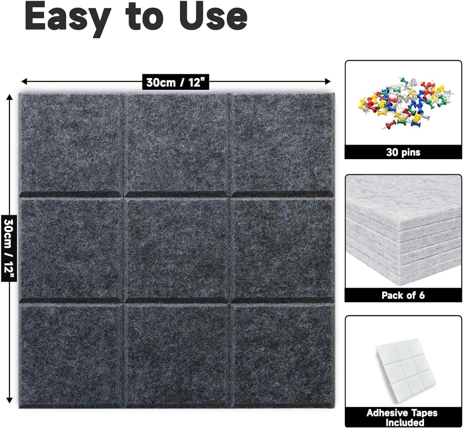 Yunihome Decorative Felt Bulletin Board Wall Tiles 6 Pack