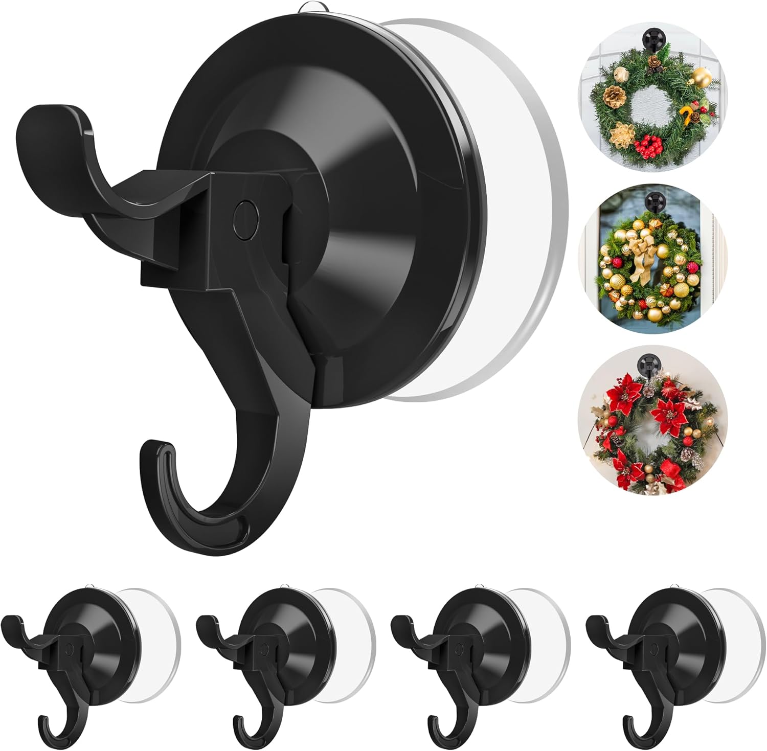 AENTGIU Wreath Door Hanger - 5 Pack Heavy Duty Suction Hooks for All Surfaces Up to 11 Lbs