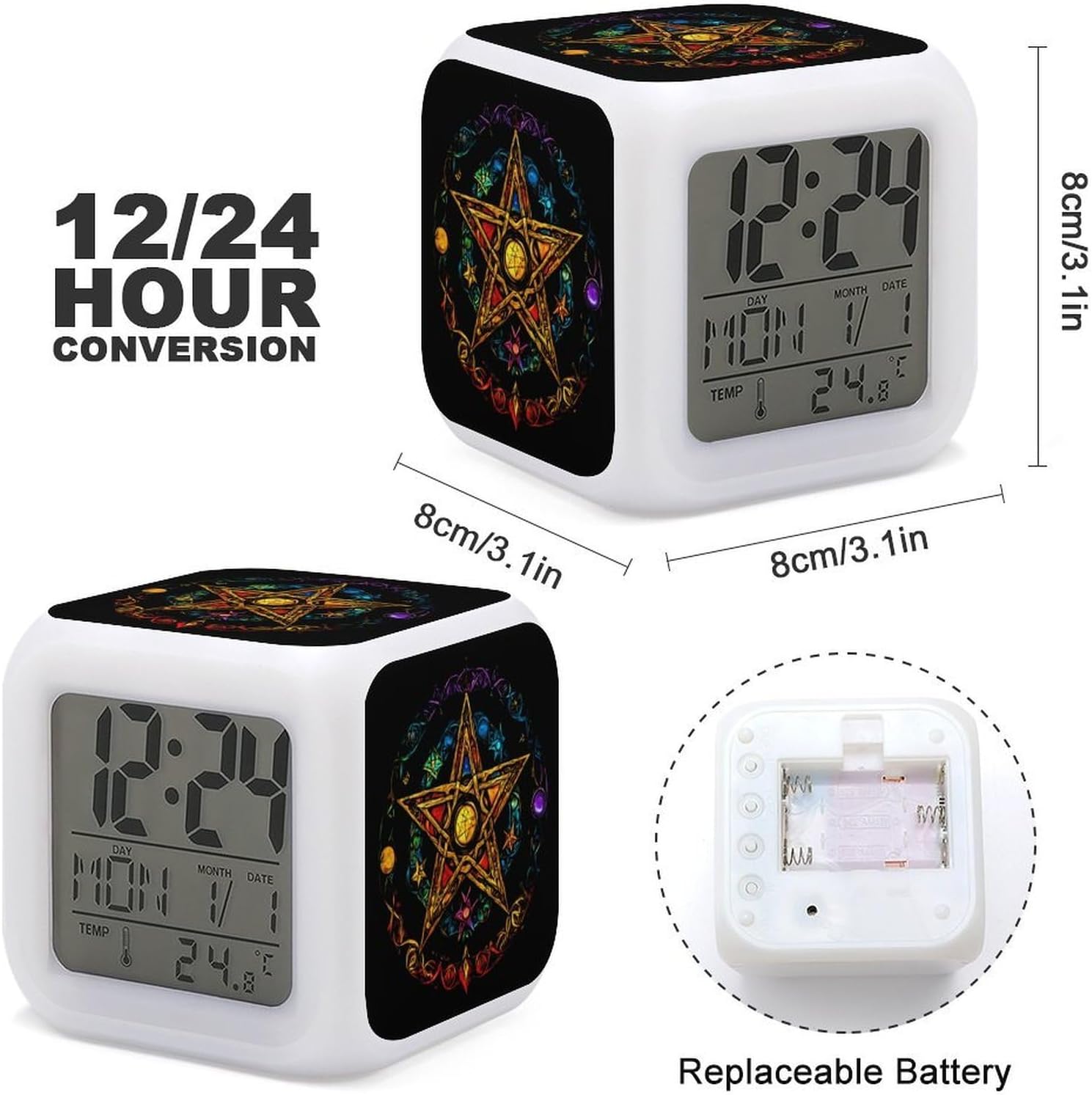 Color Changing LED Alarm Clock with Pentagram Design