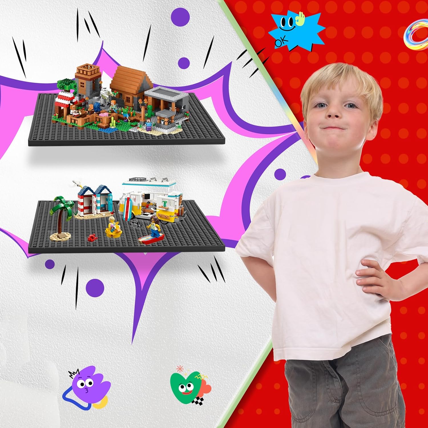 2-Pack Floating Shelf for Lego Collectibles and Toy Blocks