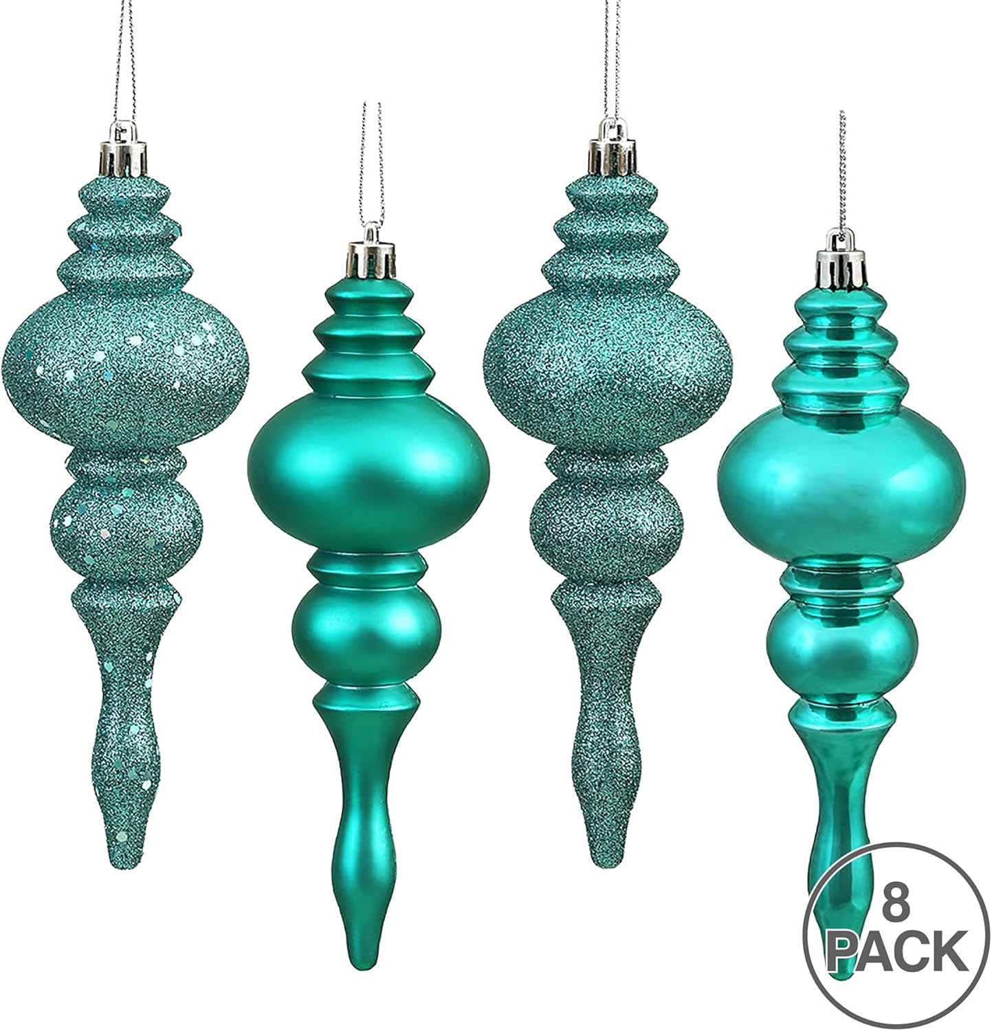 Vickerman 7 Inch 4-Finish Finial Ornament 8 Pack 1