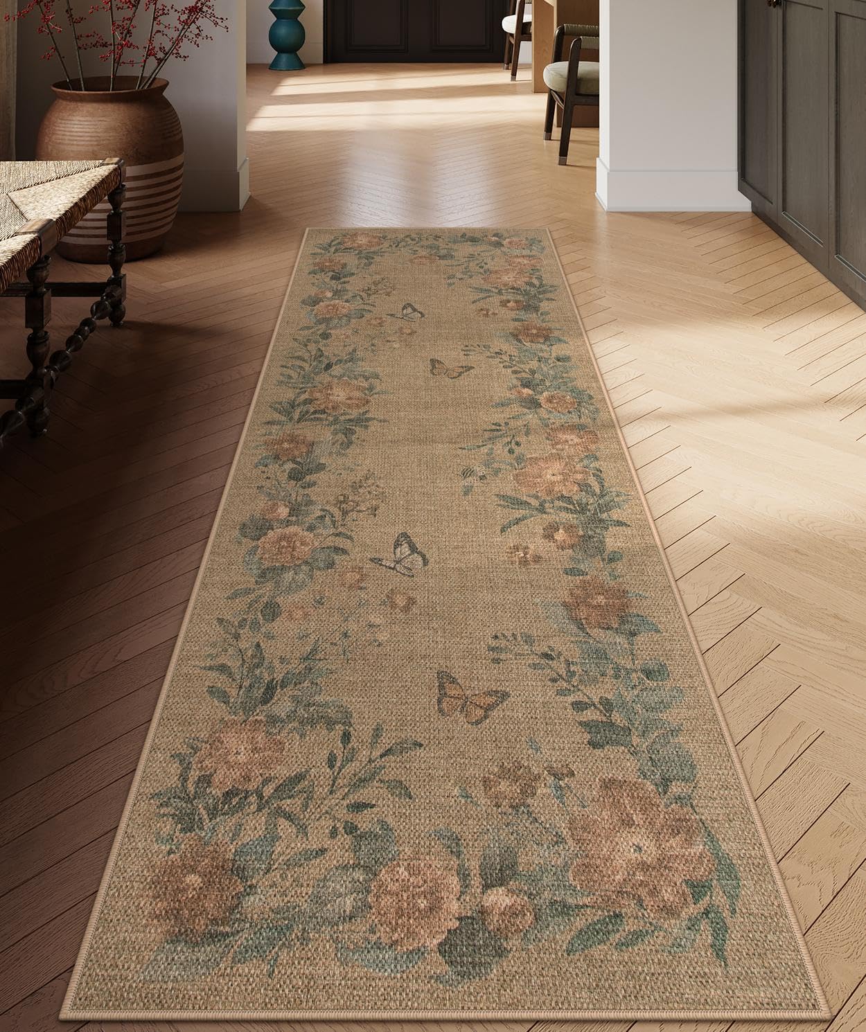 Lahome Floral Jute Style Rug Runner 2x8