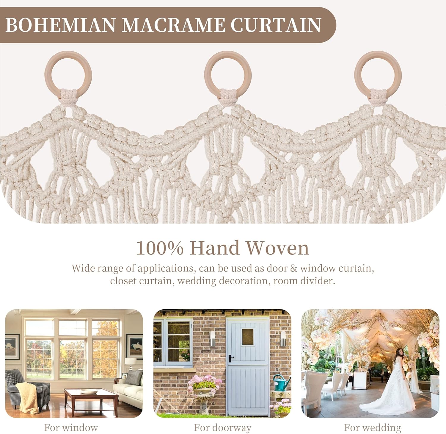 Boho Macrame Curtain Room Divider 79x35 Inches