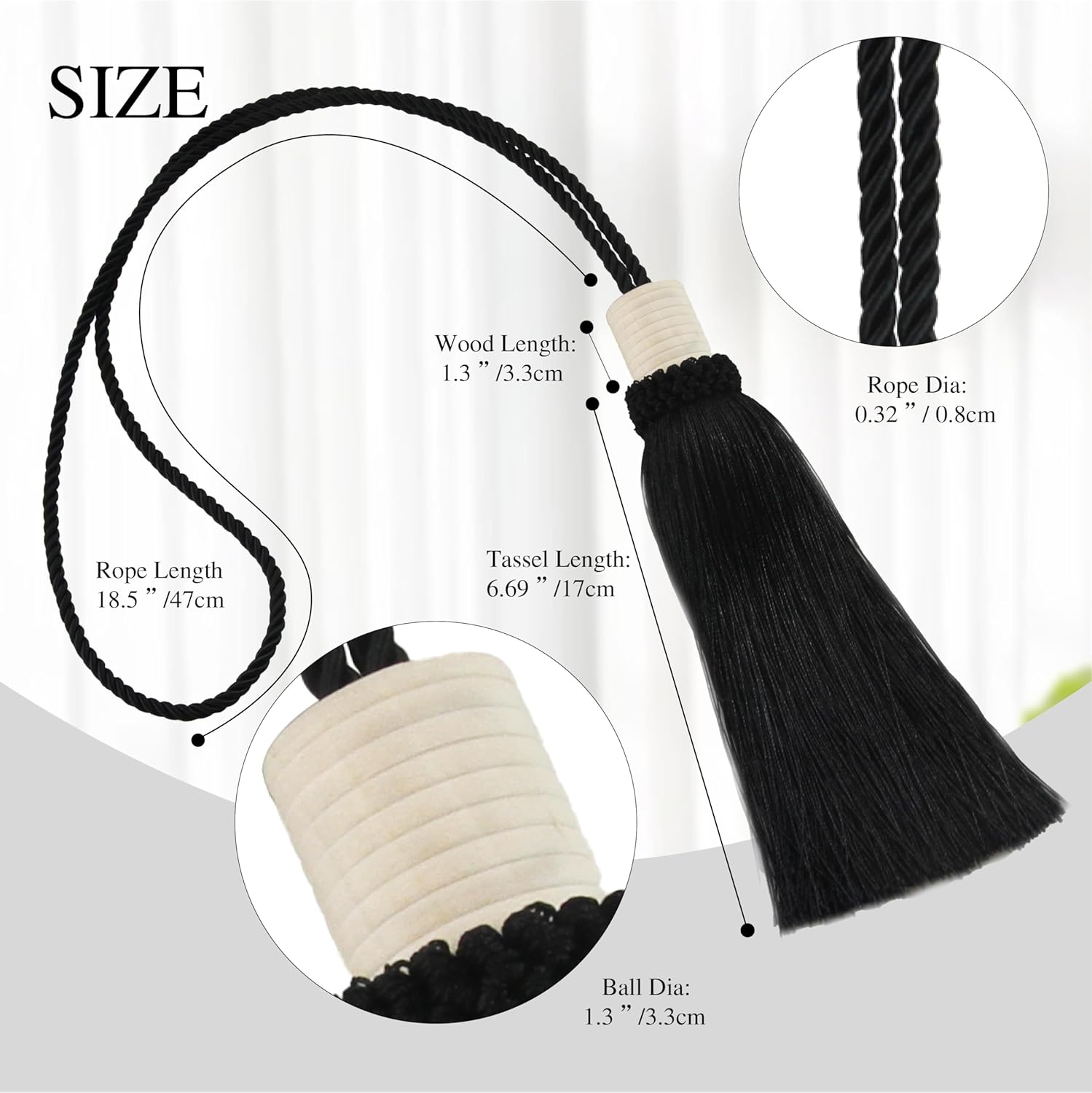 Curtain Tiebacks Rope Modern Holdbacks for Drapes 4 Pack
