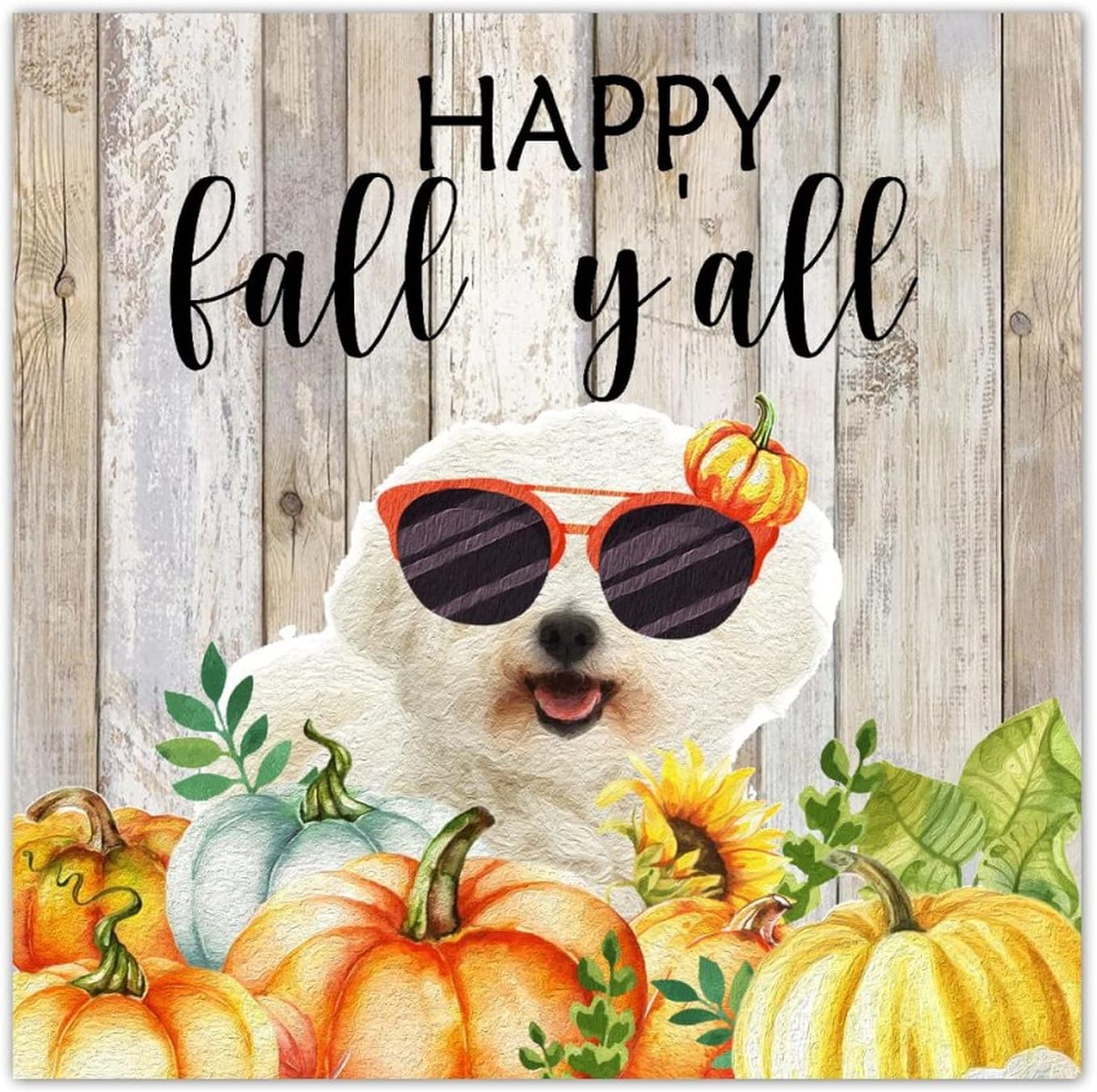 Thanksgiving Hello Fall Decorative Wood Sign 8x8in