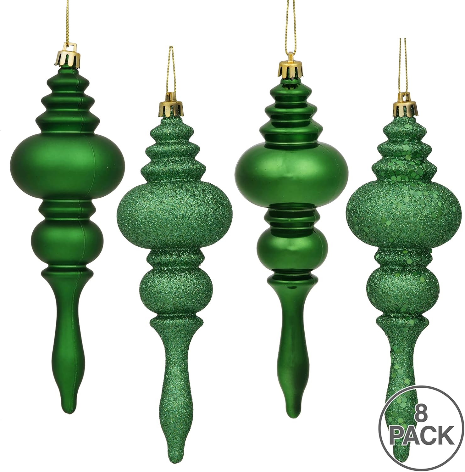 Vickerman 7 Inch 4-Finish Finial Ornament 8 Pack