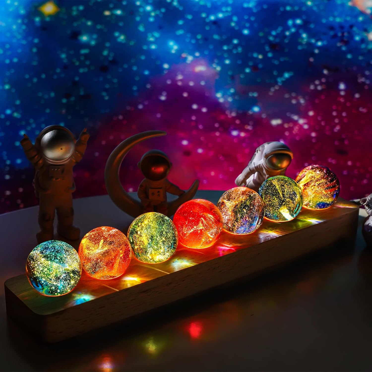 7 Chakra Healing Glass Egg Ornaments with LED Stand 6pcs