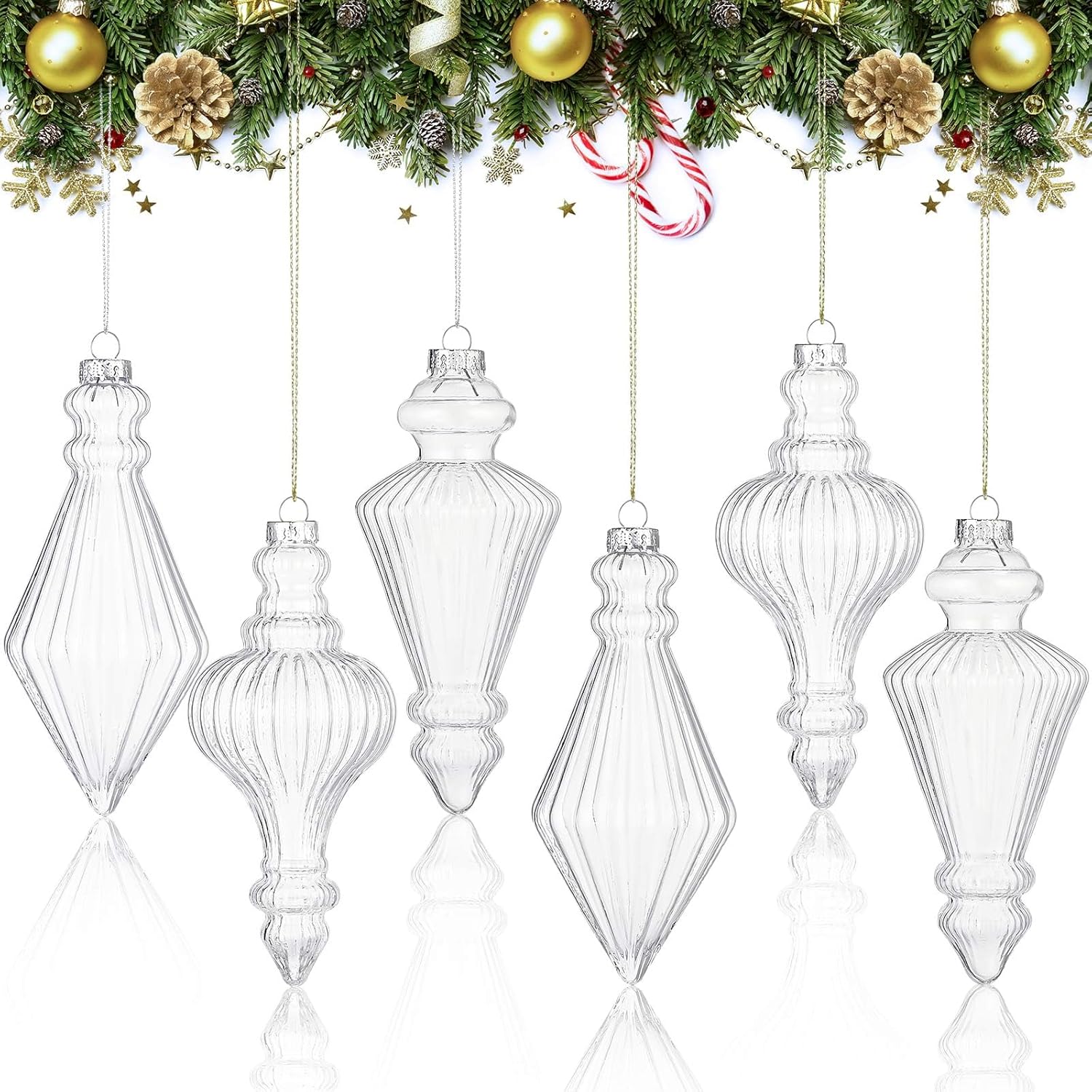 6 Pcs 57 Inch Glass Christmas Ornament Set