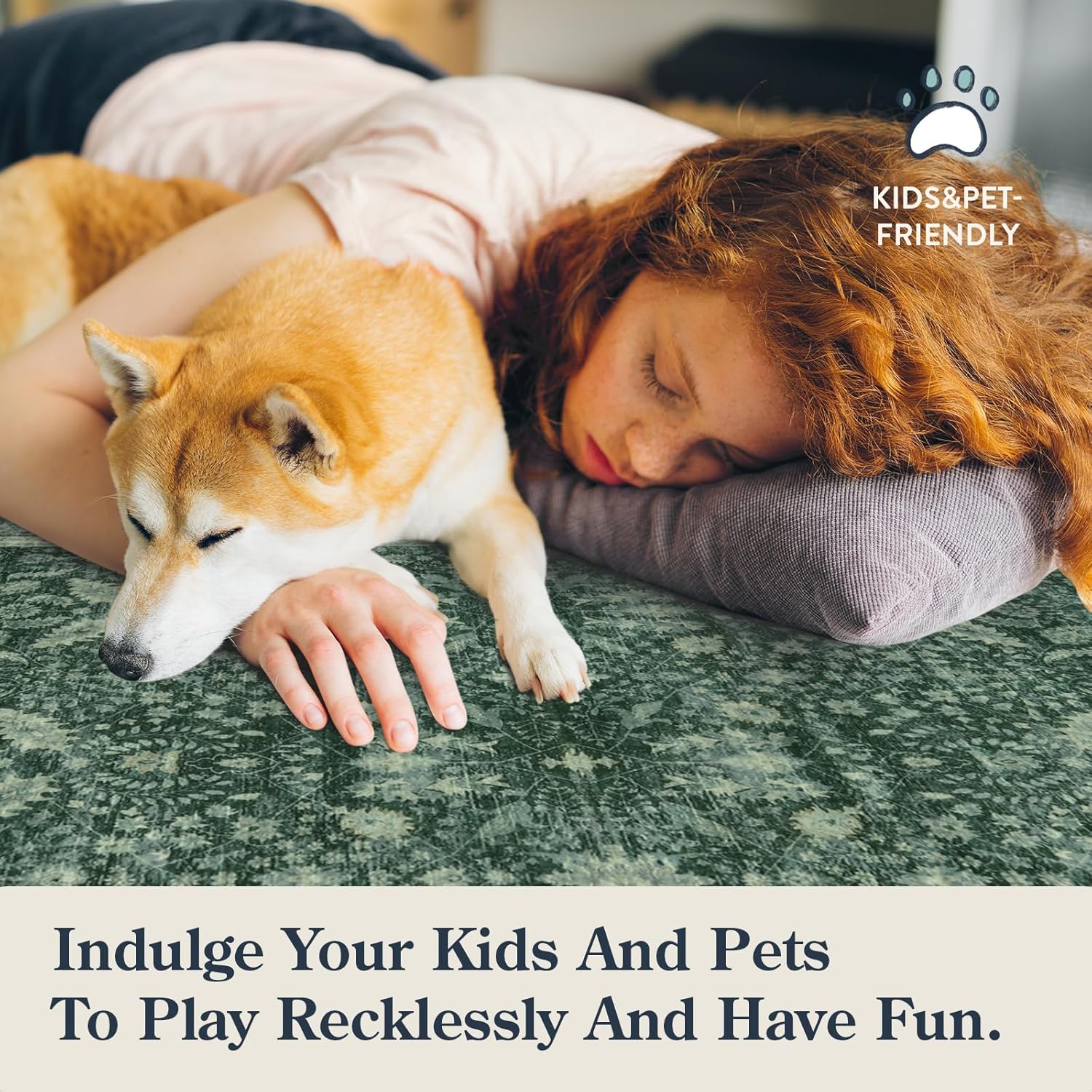 Lahome Vintage Green Washable Kitchen Runner Rug 2x6ft