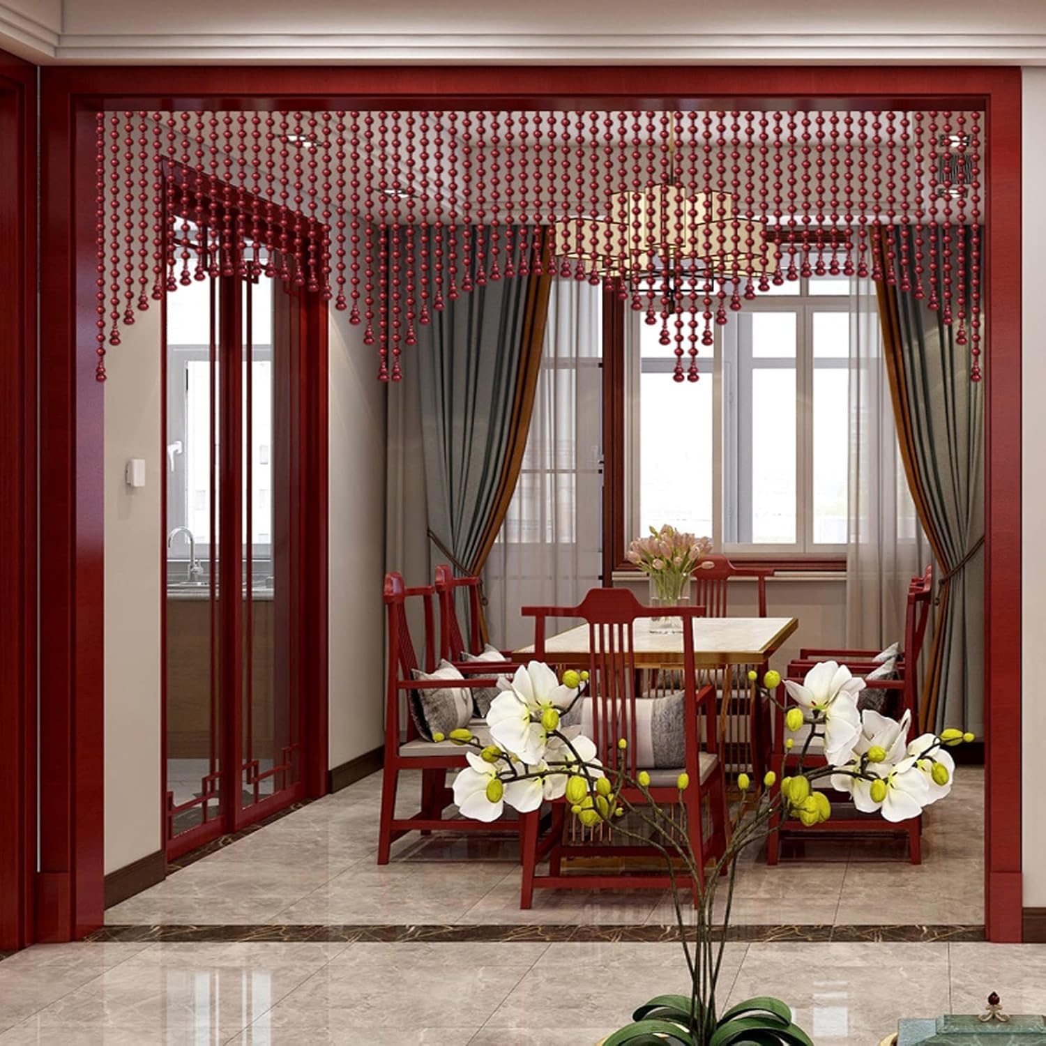Wooden Beaded Door Curtain Screen with 21 Strands