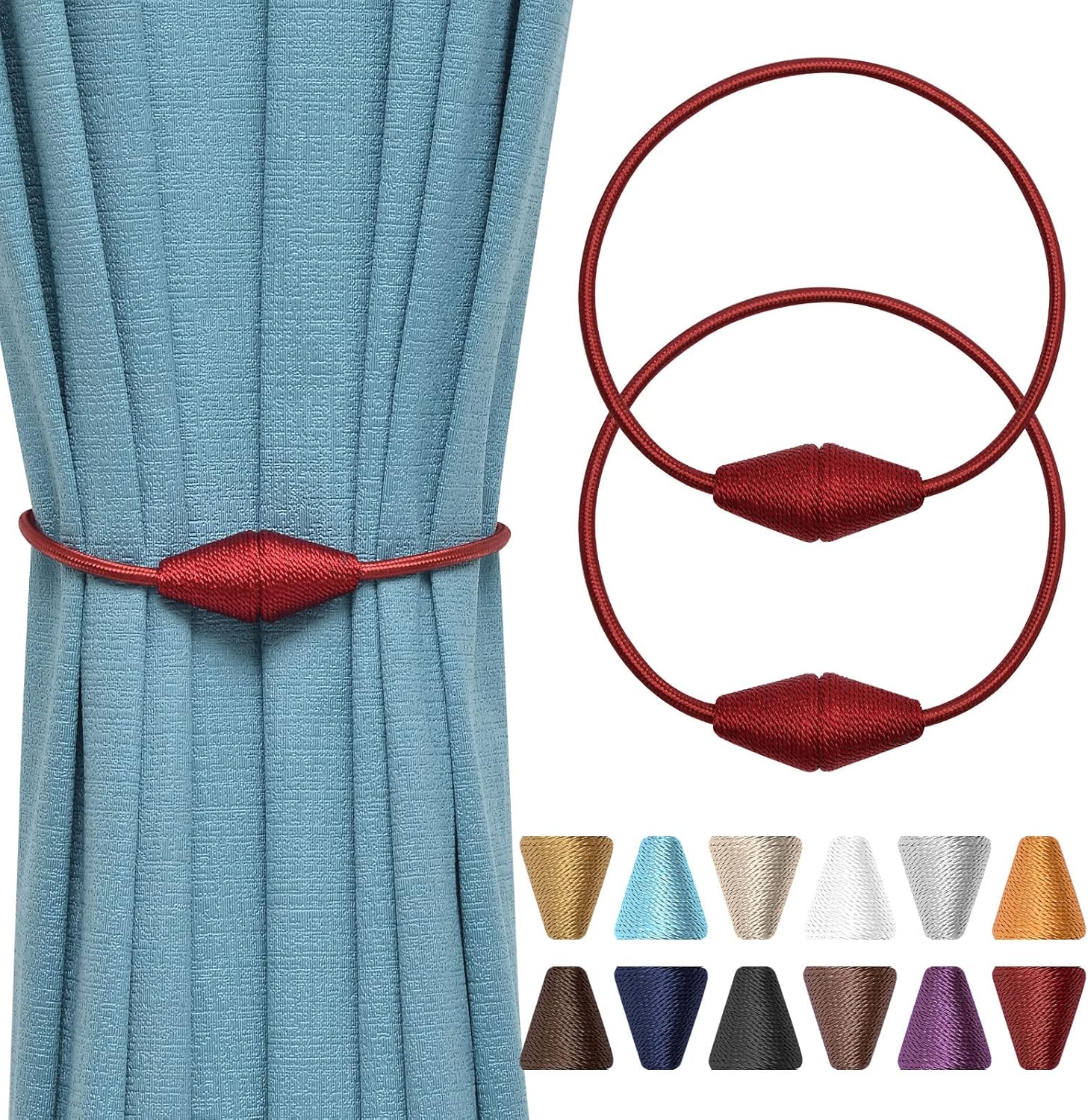 NICEEC 2 Pack Magnetic Curtain Tiebacks Red