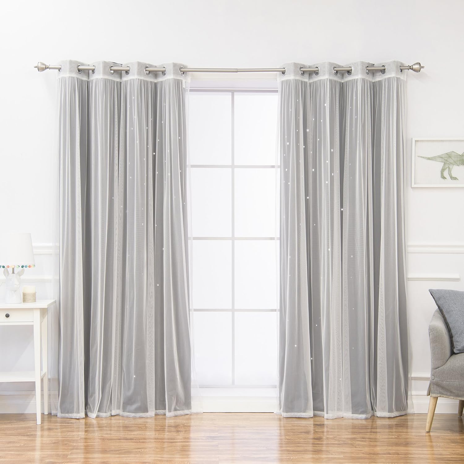 Best Home Fashion uMIXm Tulle Curtains with Star Cut Out - 52 W x 63 L - 2 Panels