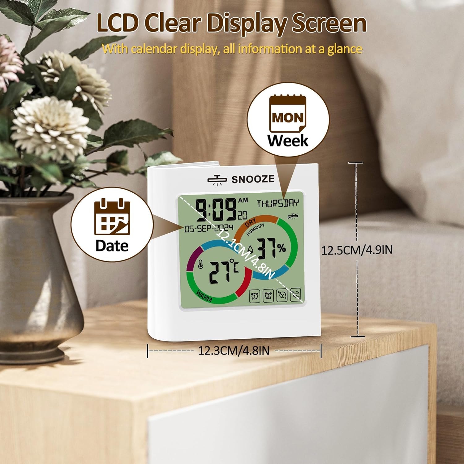VOILEIPAGI Digital Desk Clock with Temperature Humidity Monitor