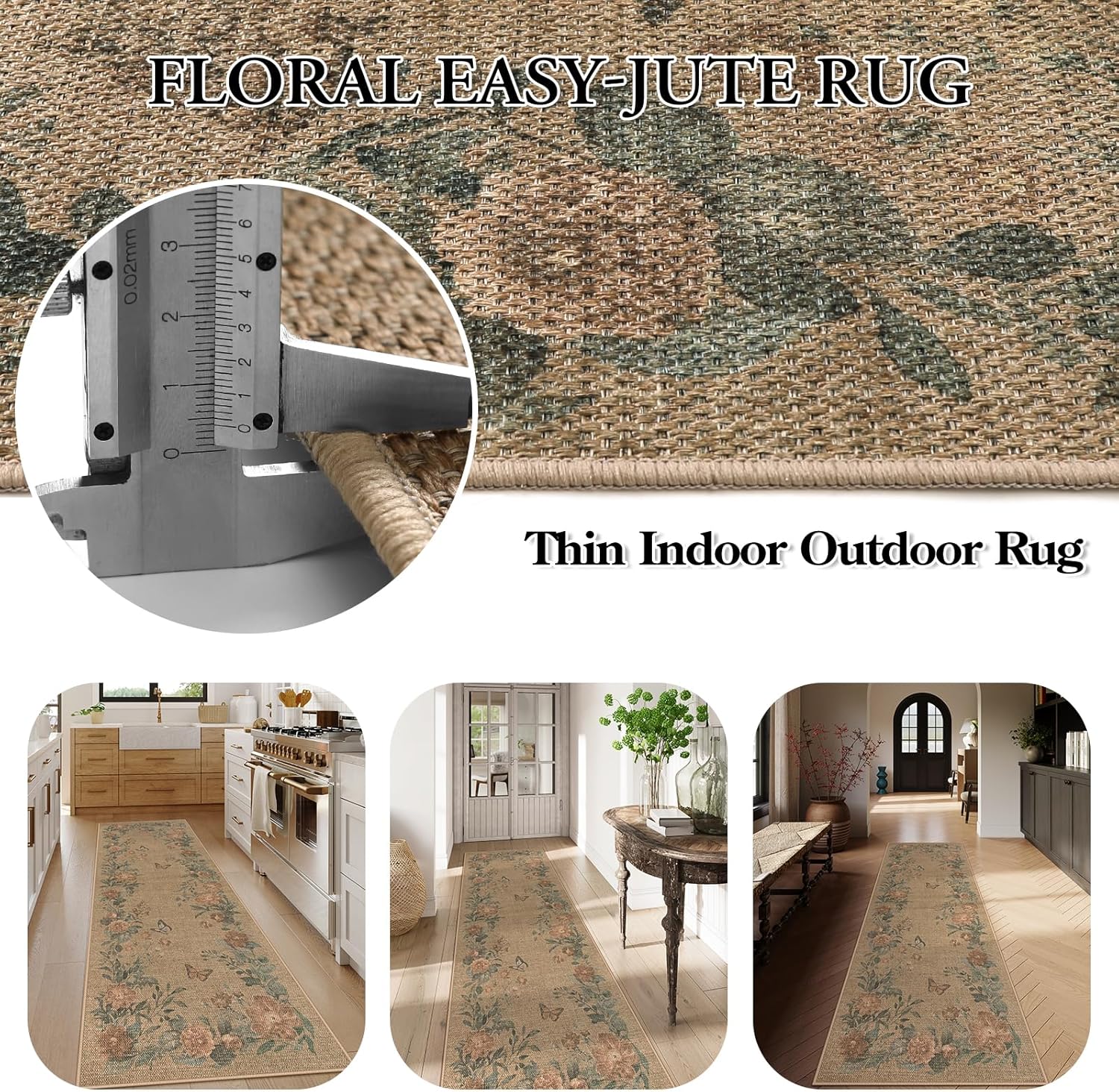 Lahome Floral Jute Style Rug Runner 2x8