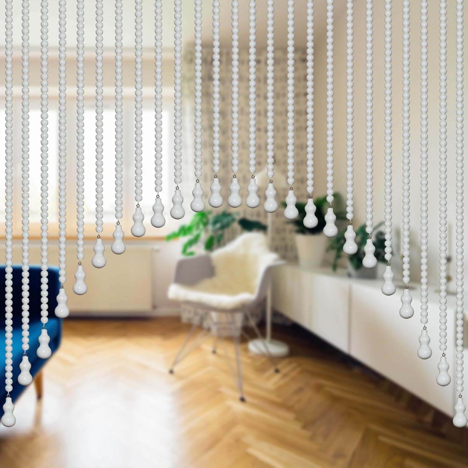 Wood Beaded Door Curtain with Self-Adhesive Strips