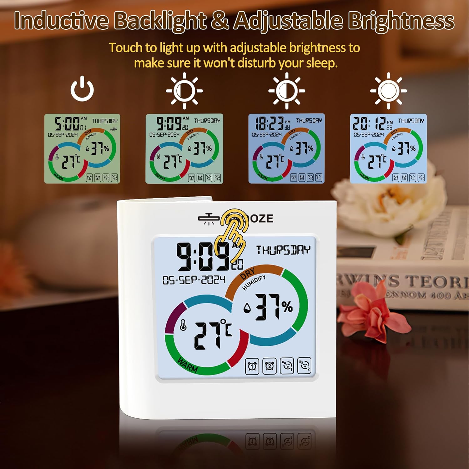 VOILEIPAGI Digital Desk Clock with Temperature Humidity Monitor