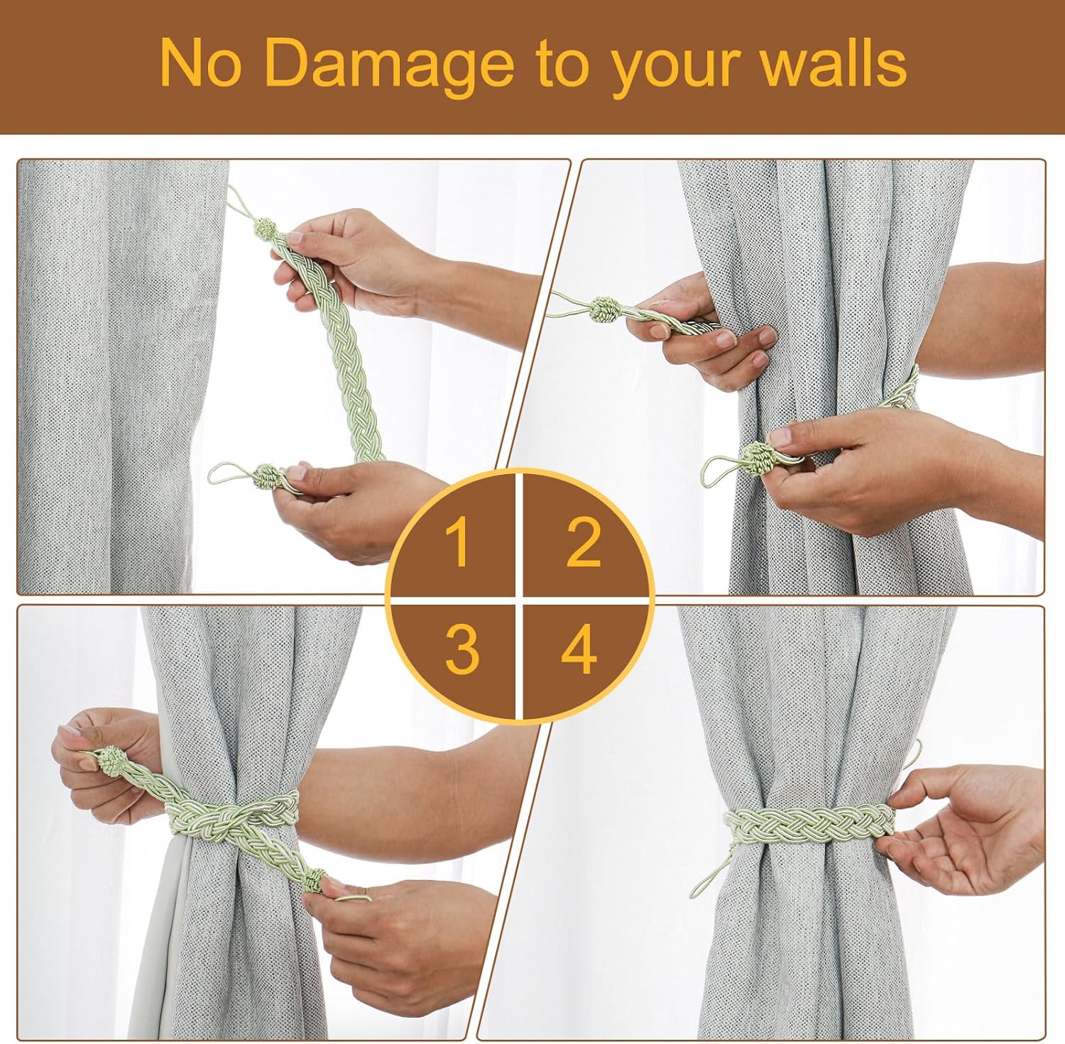 Uxcell 6Pcs Curtain Tiebacks Green Silver