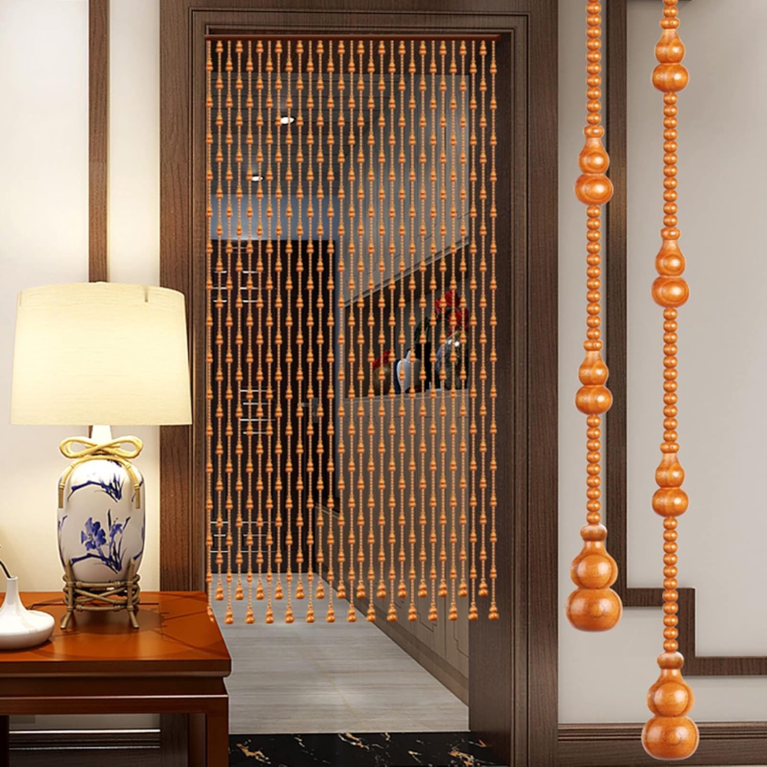 Pengfei Beaded Curtain Natural Wooden Door Decor