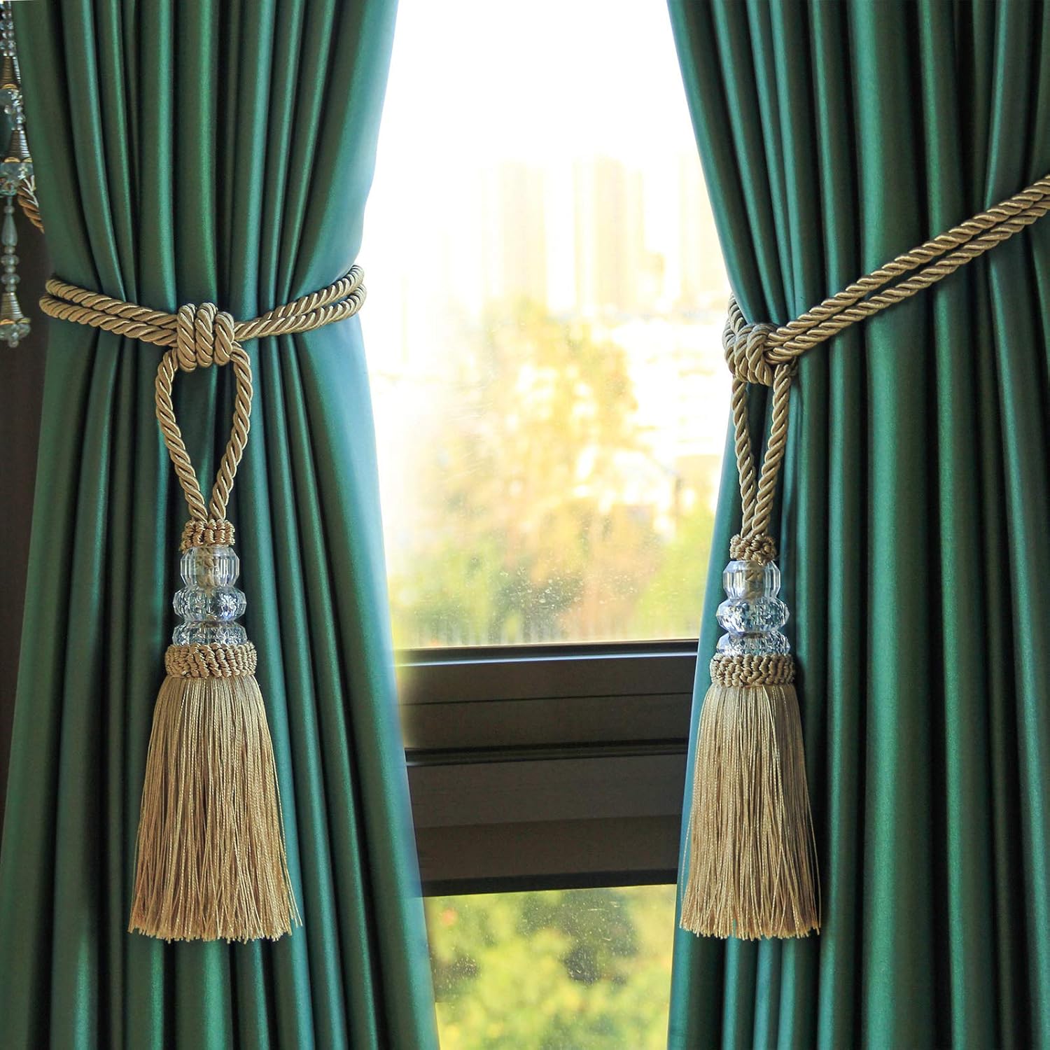 Fenghuangwu Golden Tassel Curtain Tiebacks 2 Pack Elegant Home Decor Holdbacks