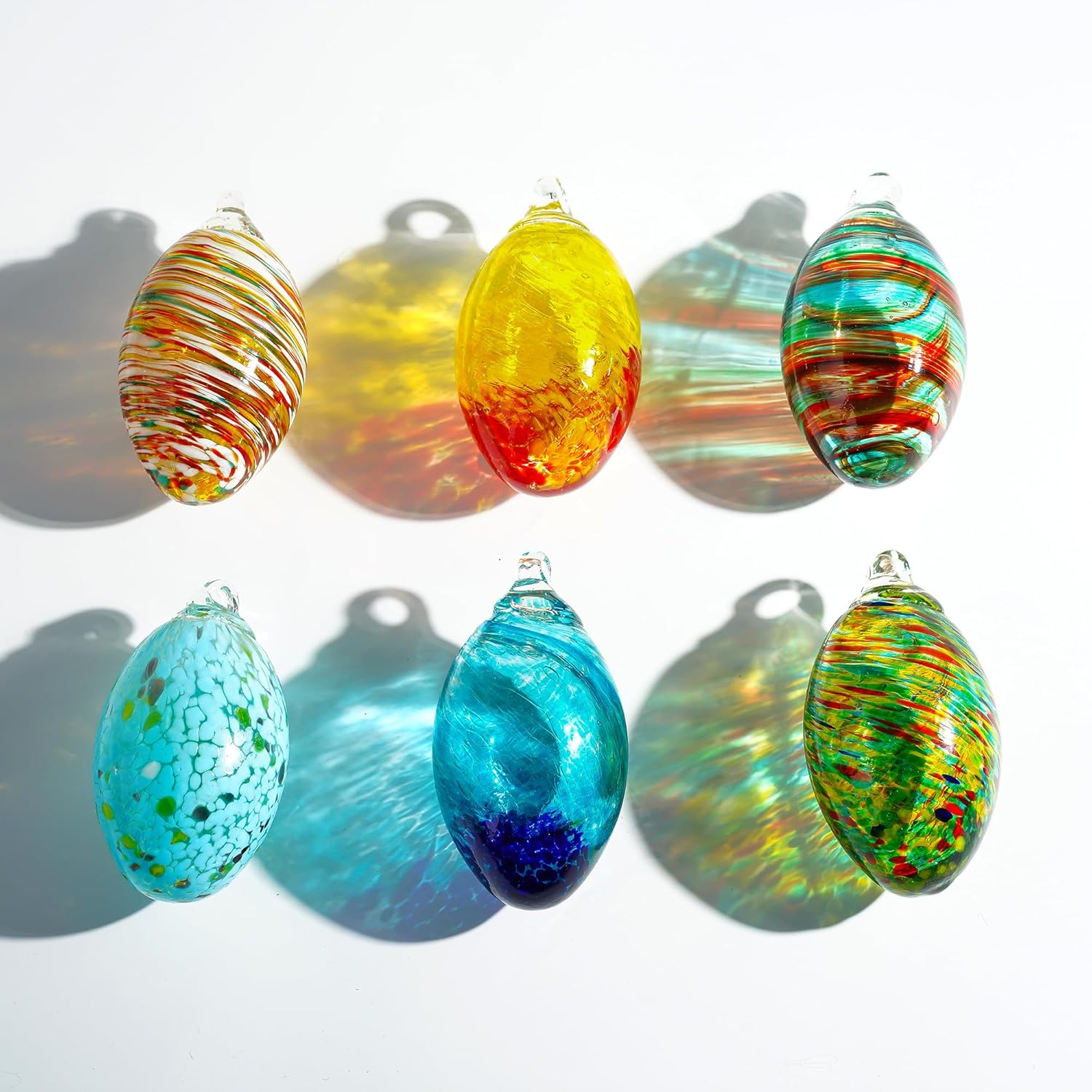 7 Chakra Healing Glass Egg Ornaments with LED Stand 6pcs