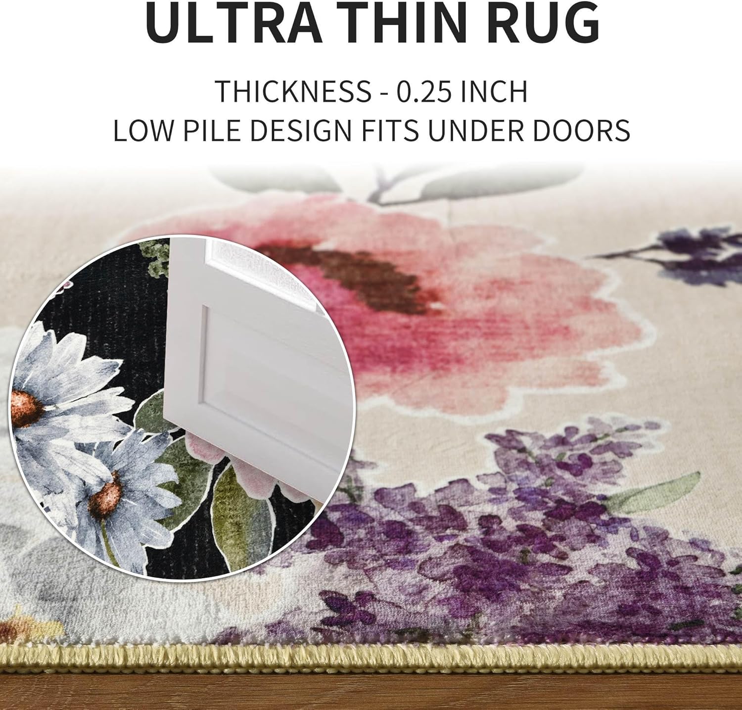 Boho Floral Rug Runner for Hallway Kitchen Non-Slip Soft Machine Washable