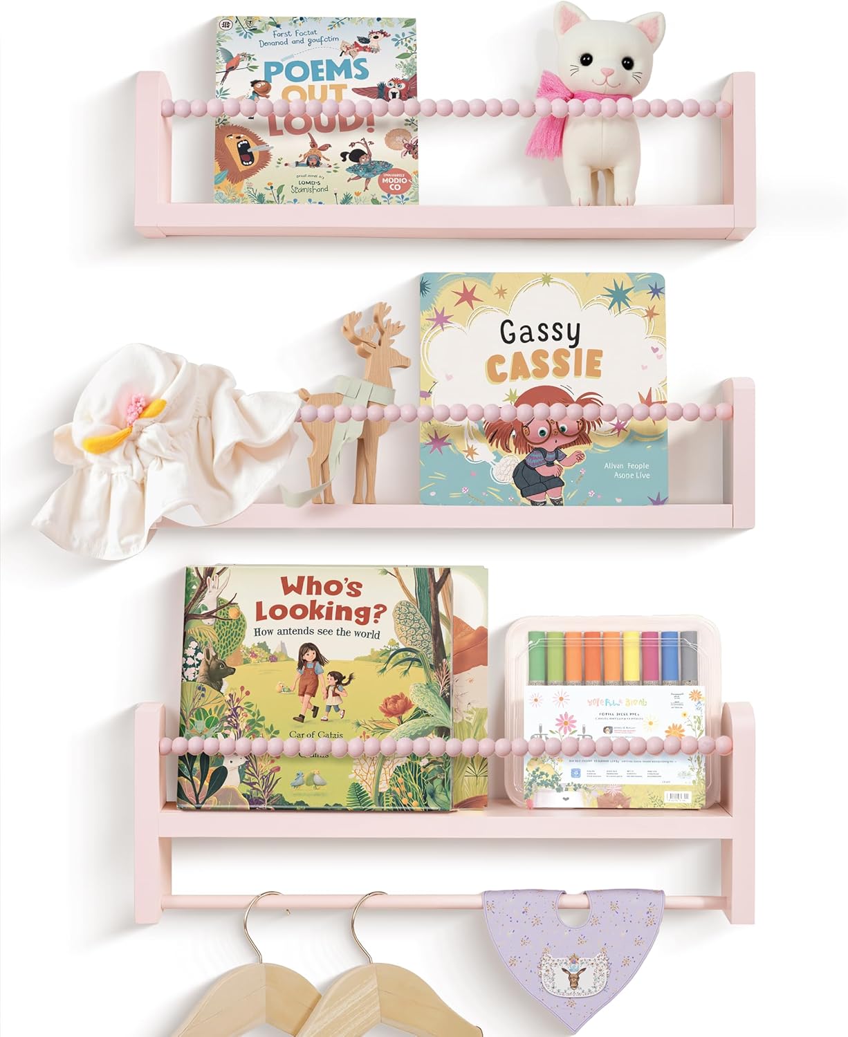 Pink Floating Bookshelf Wall Set of 3