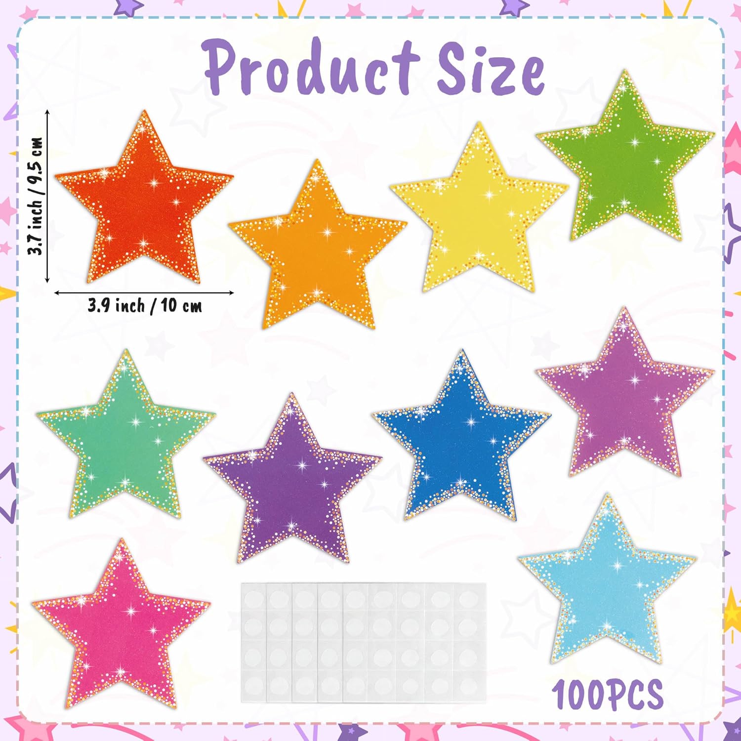 Glitter Star Cutouts 100Pcs Assorted Color DIY Decorations