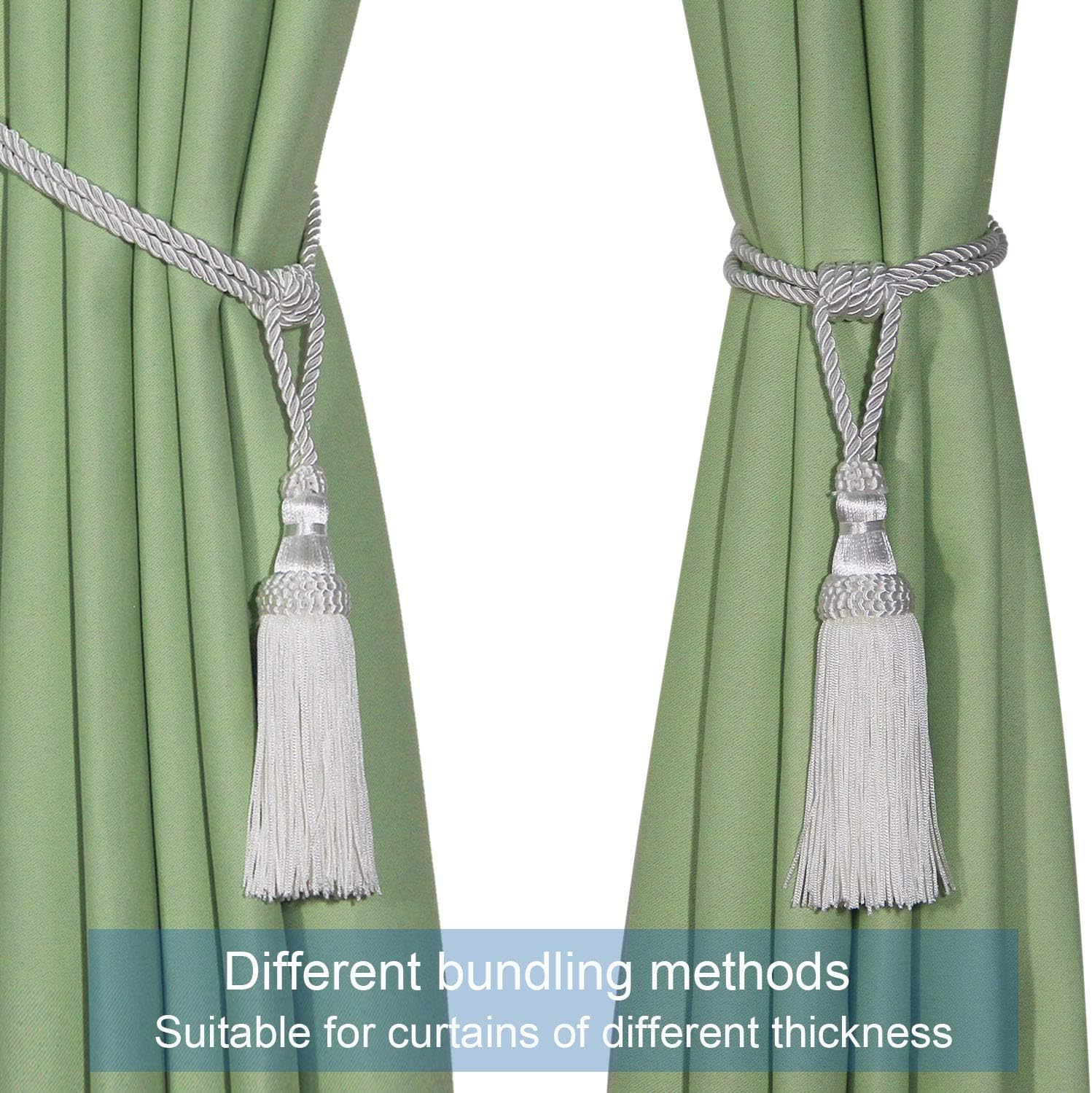 Fenghuangwu 2PCS Curtain Tassel Tiebacks Handmade Tassels Rope Holdbacks for Home Office Decor - White