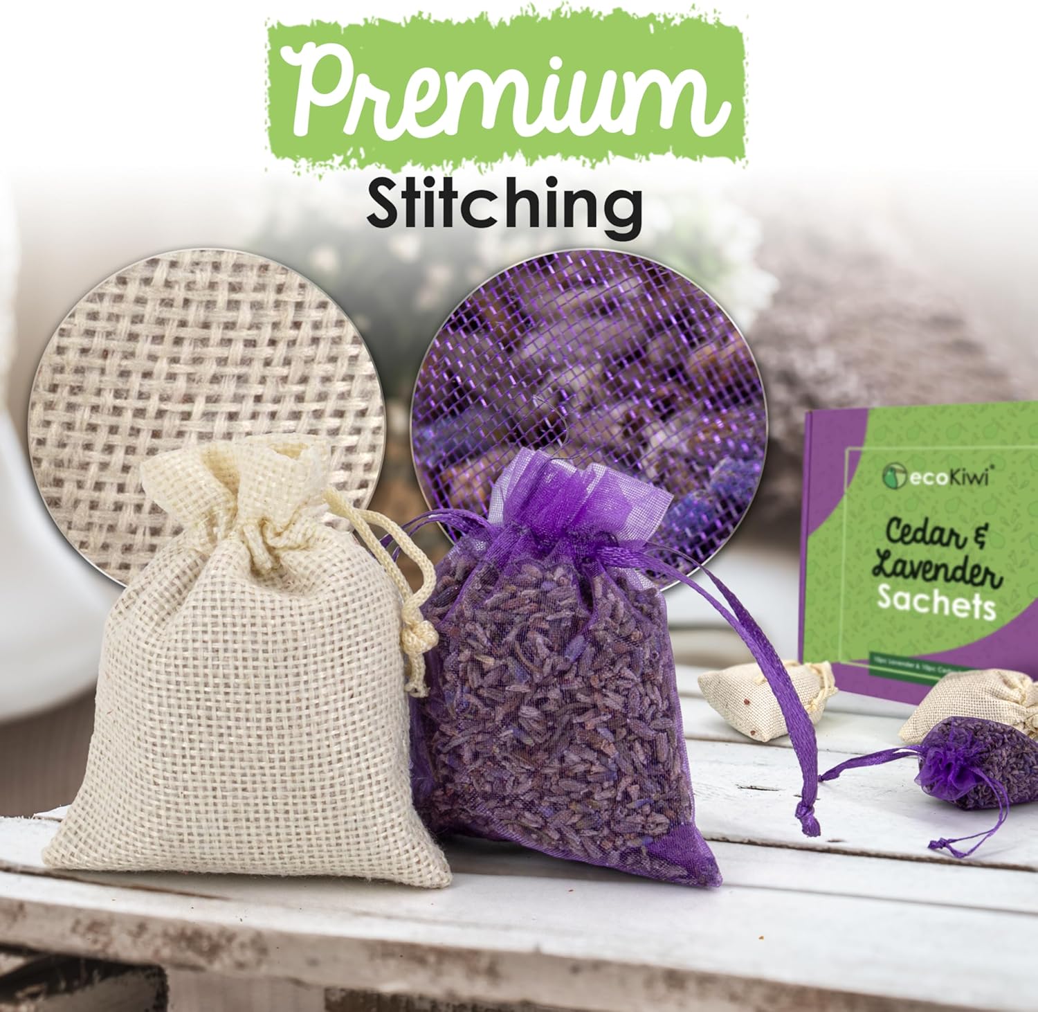 EcoKiwi Cedar Lavender Sachets 20 Pack for Home Freshness and Protection