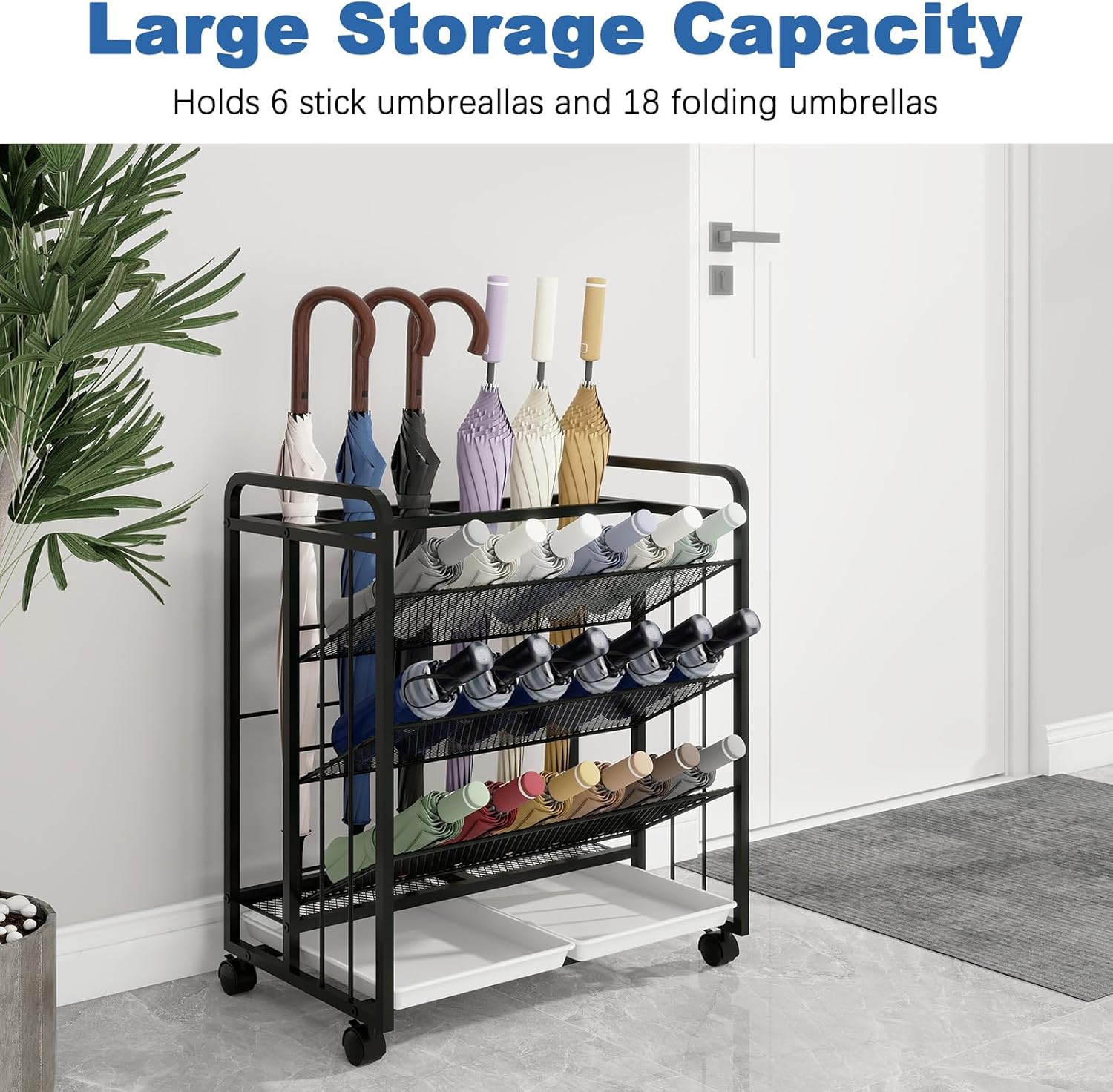 Natwind Umbrella Holder with Wheels for Entryway Commercial Use Black