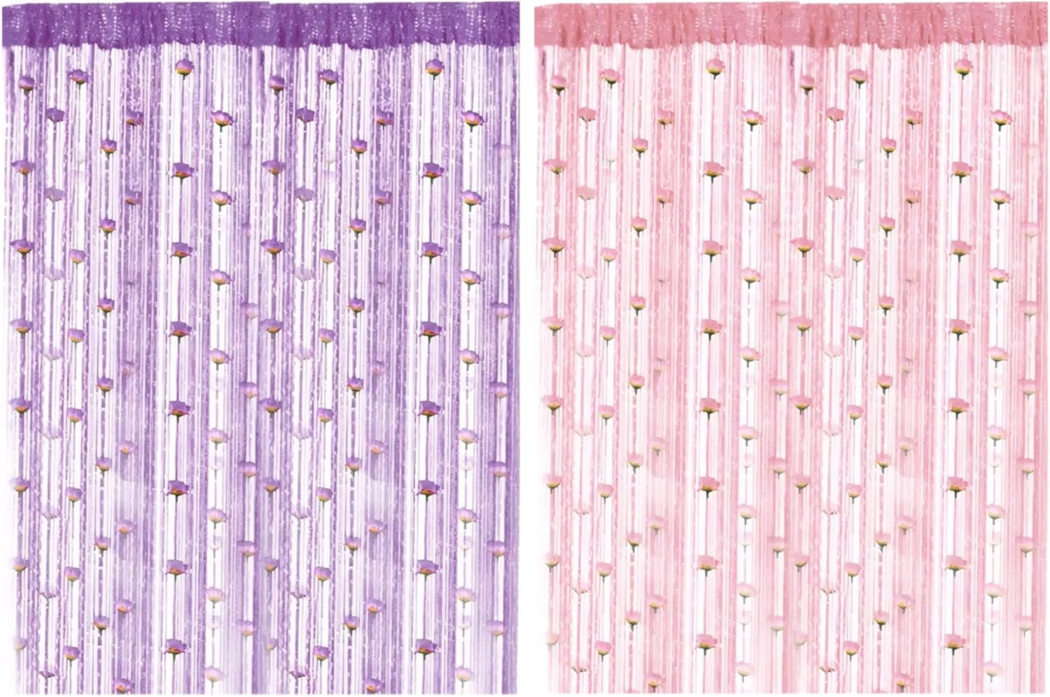 Beaded Door Curtain 39x79 Inch Decorative Room Divider with Removable Rose Rod Pocket