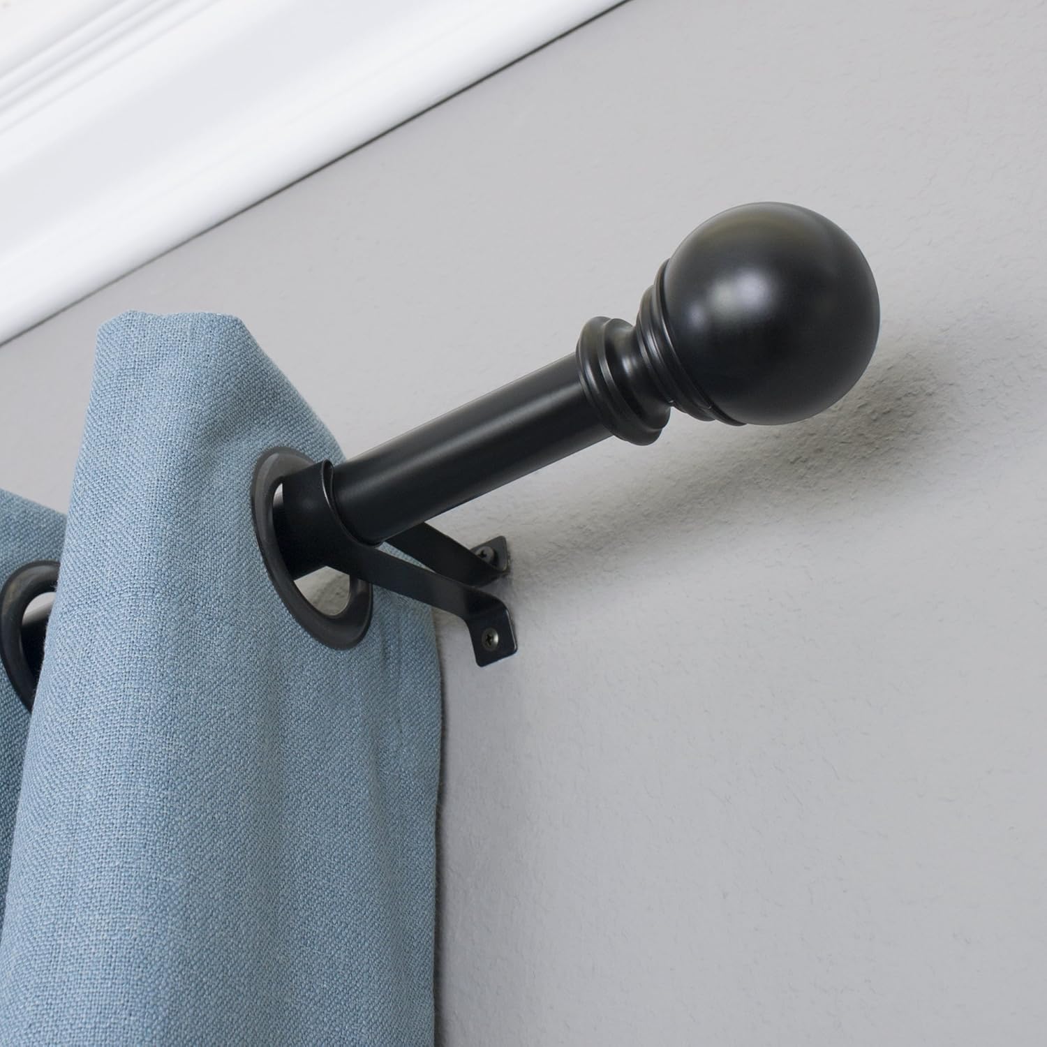 Decopolitan Ball Single Telescoping Drapery Rod Set Black 18-36 Inch