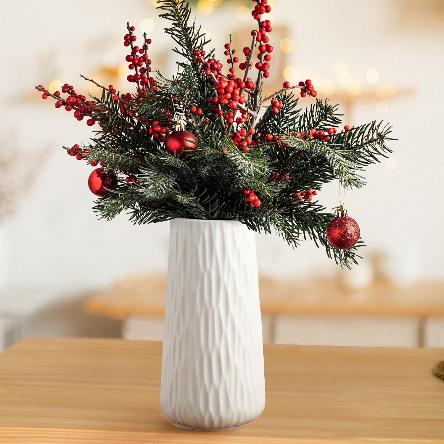 COPOTEA 8 Inch White Ceramic Vase for Home Decor