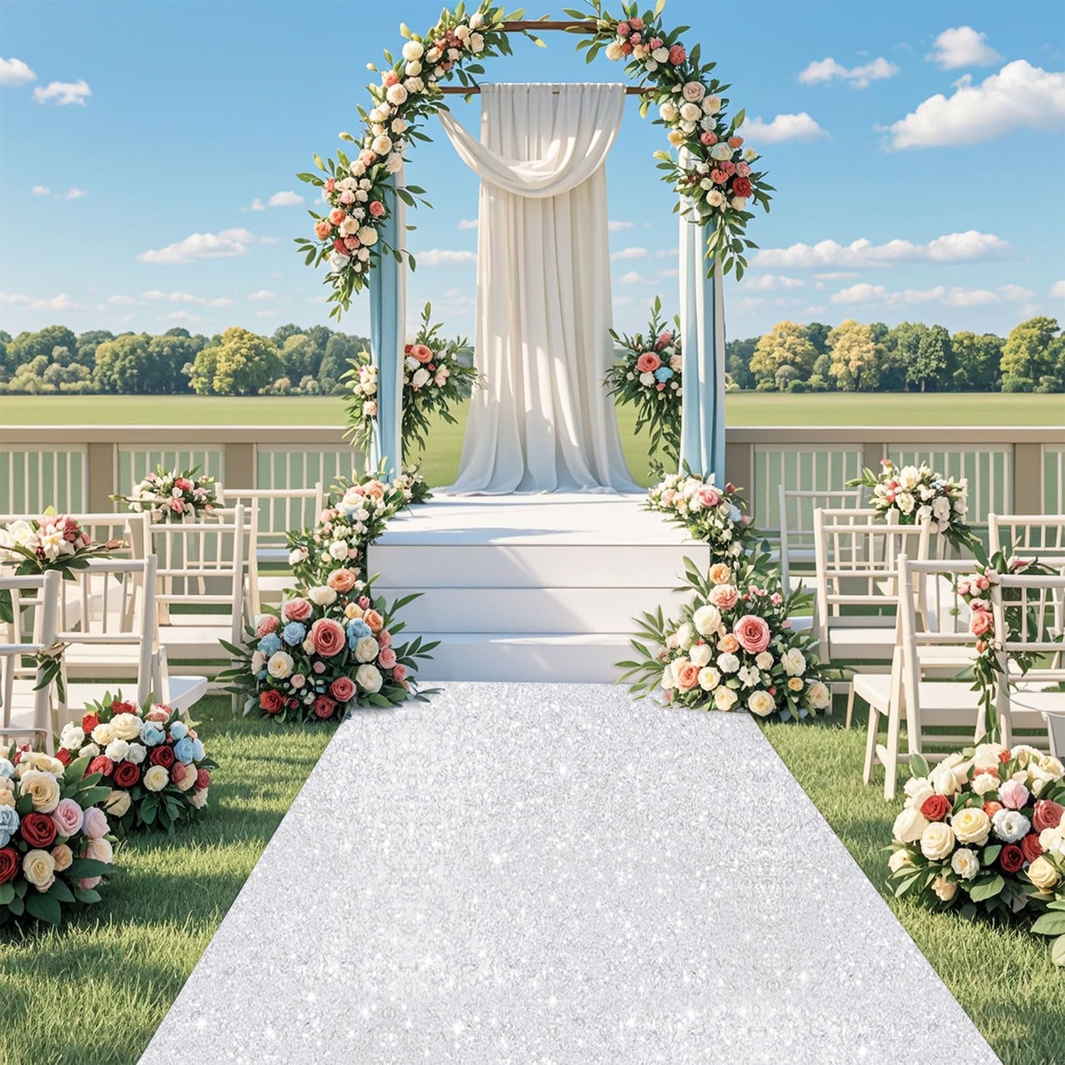 Silver Carpet Aisle Runner Wedding 2ft x15ft Sparkly Sequin