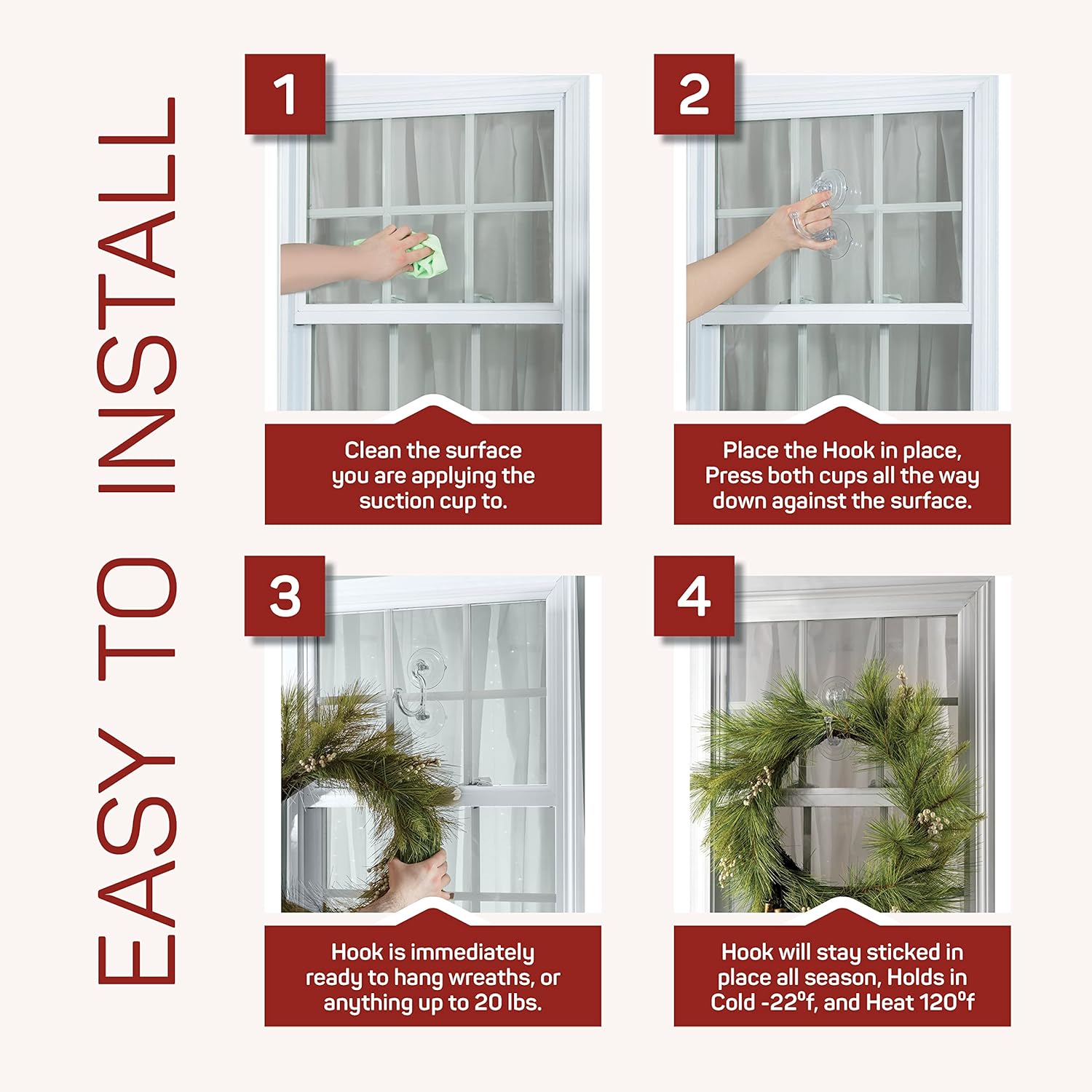 SEWANTA Giant Suction Wreath Hanger for Glass Doors