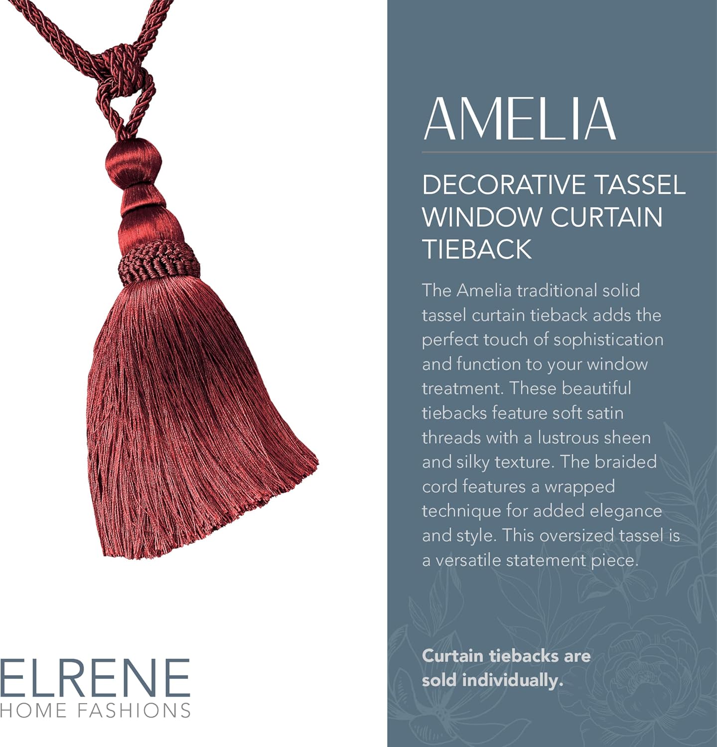 Elrene Home Fashions Amelia Tassel Tieback Red 24 Inches