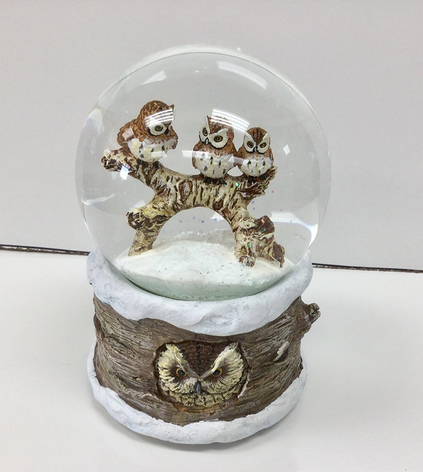 Winter Barn Owls Musical Snow Globe with Carol of the Bells