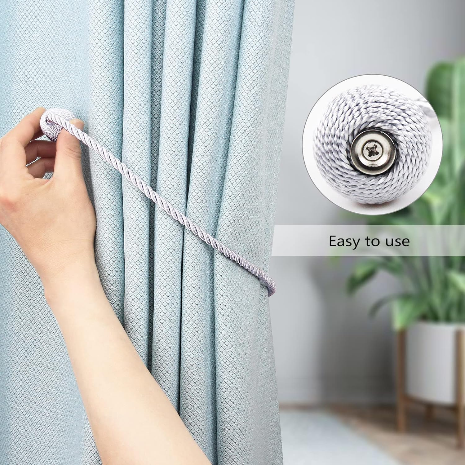 Magnetic Curtain Tiebacks 4 Pack Grey