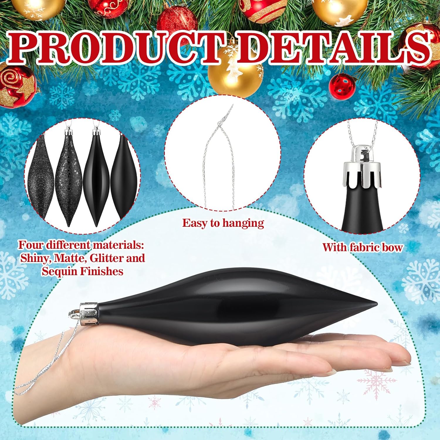 Soaoo 16 Pcs Plastic Finial Drop Christmas Ornaments