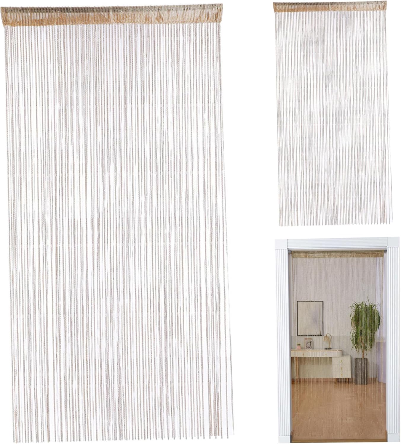 Elegant Doorway Curtain with String Hangers 2Pcs 36x79 Champagne Semi-Sheer
