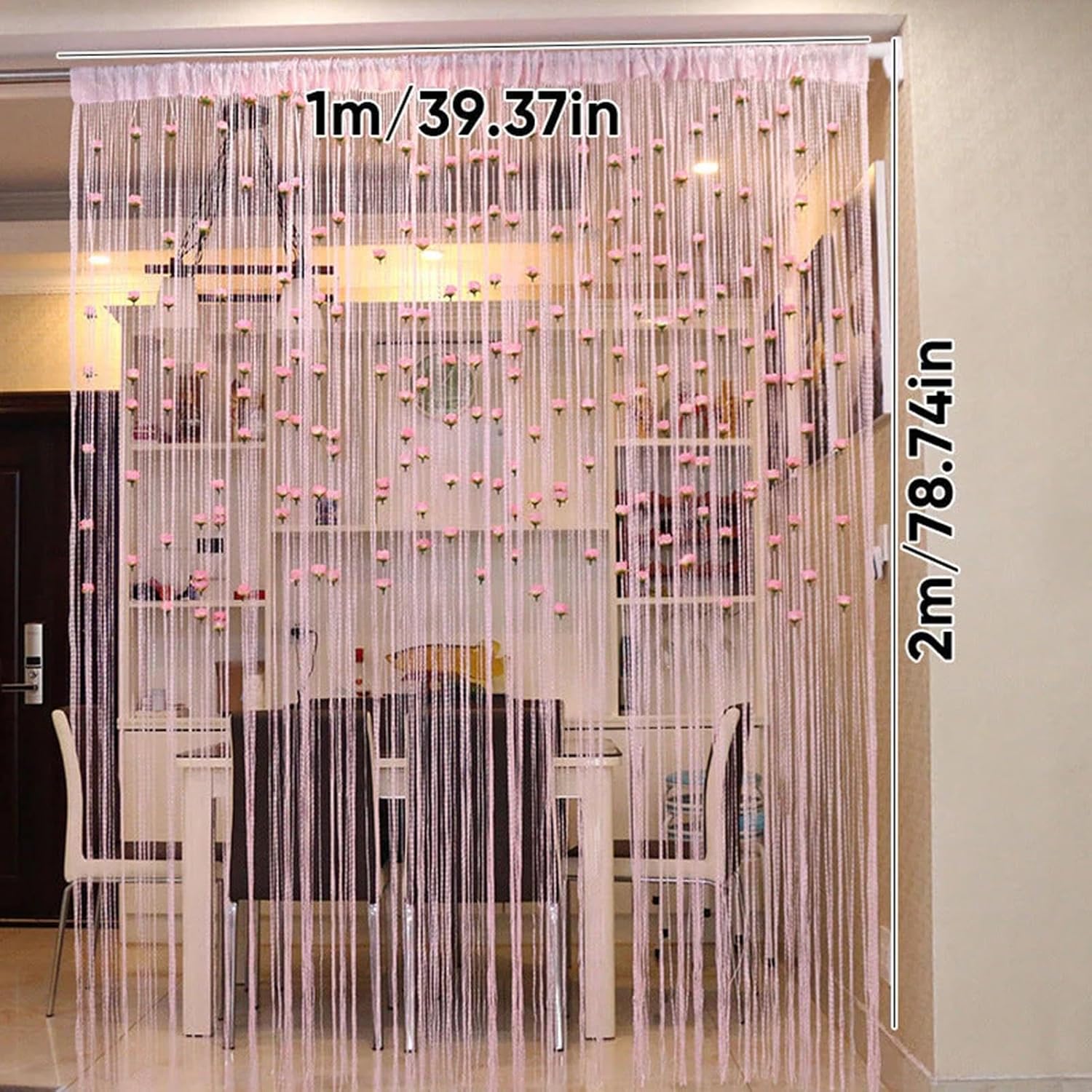 Pink Rose String Curtain for Doors and Windows