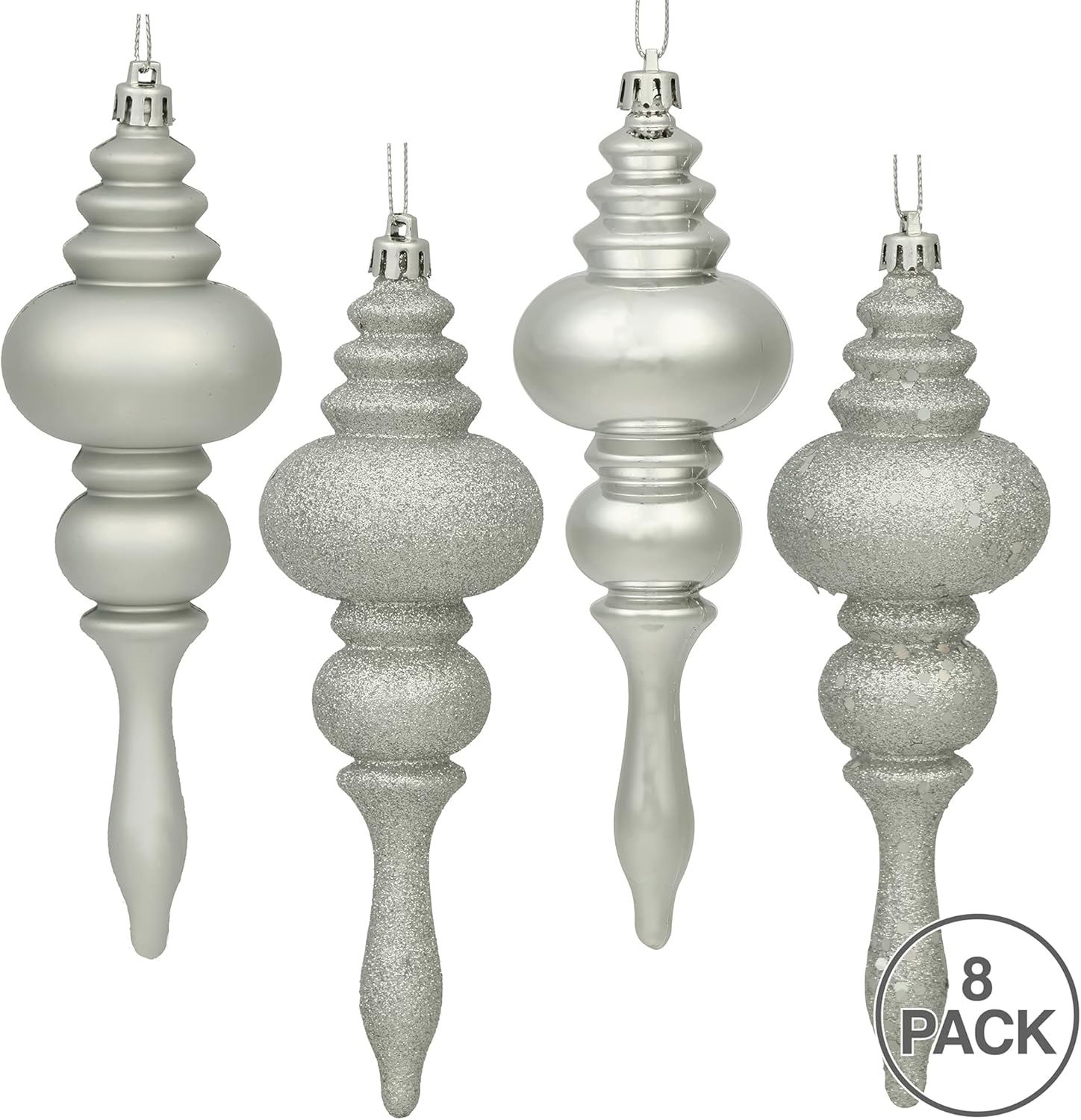 Vickerman 7 Inch Finial Ornament Pack 8 Pieces