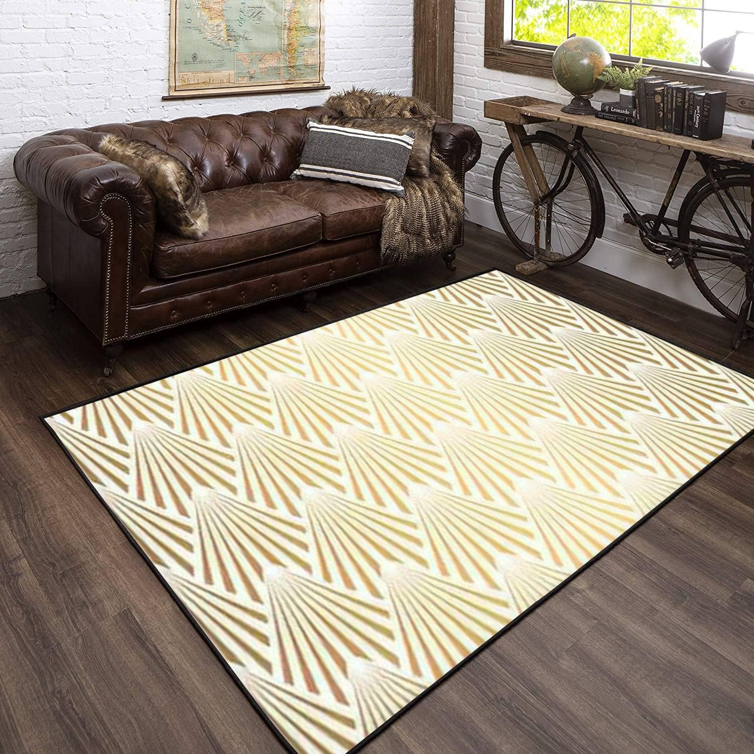 Modern 3D Seamless Area Rug with Gold Shells Design