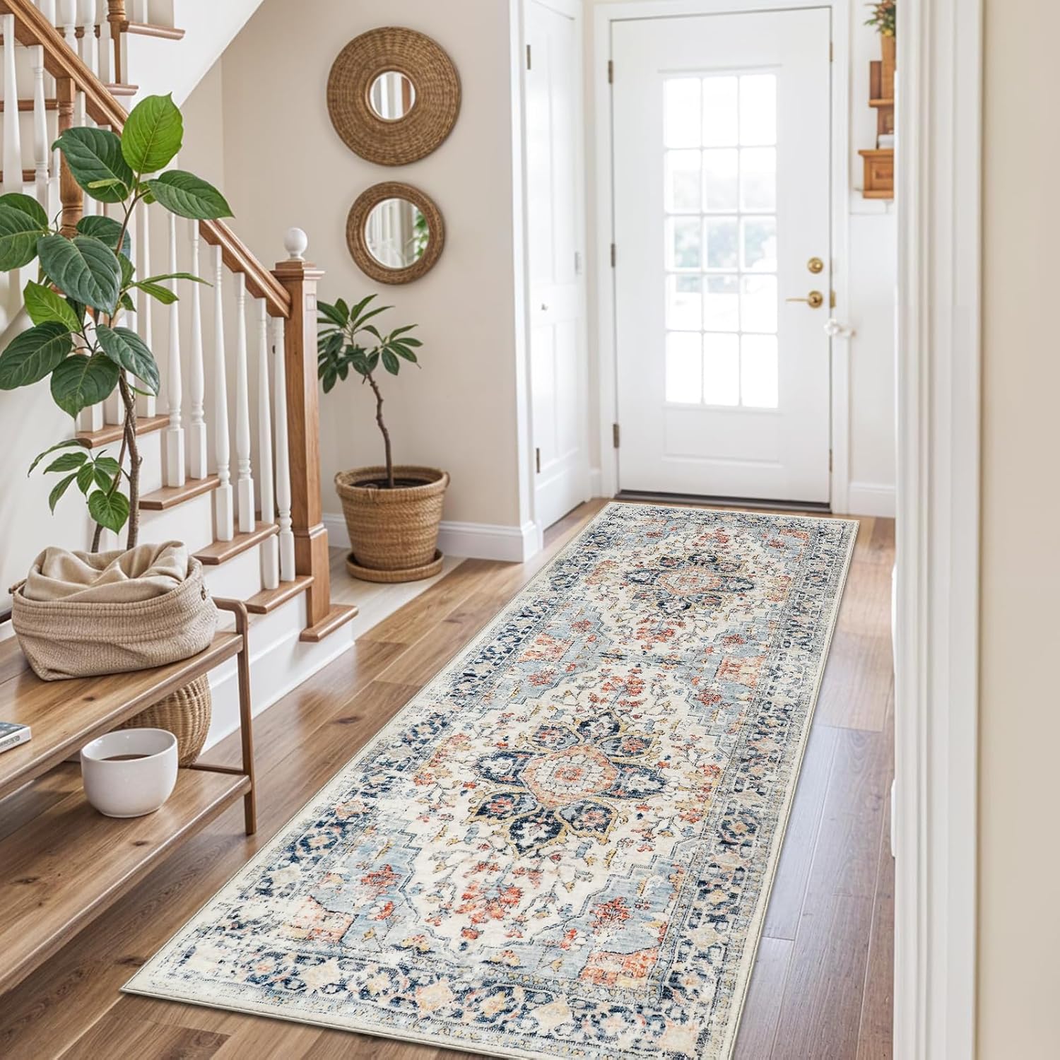 Boho Runner Rug 3x6 Washable Vintage Distressed Area Rug for Hallways Entryway Kitchen Bathroom