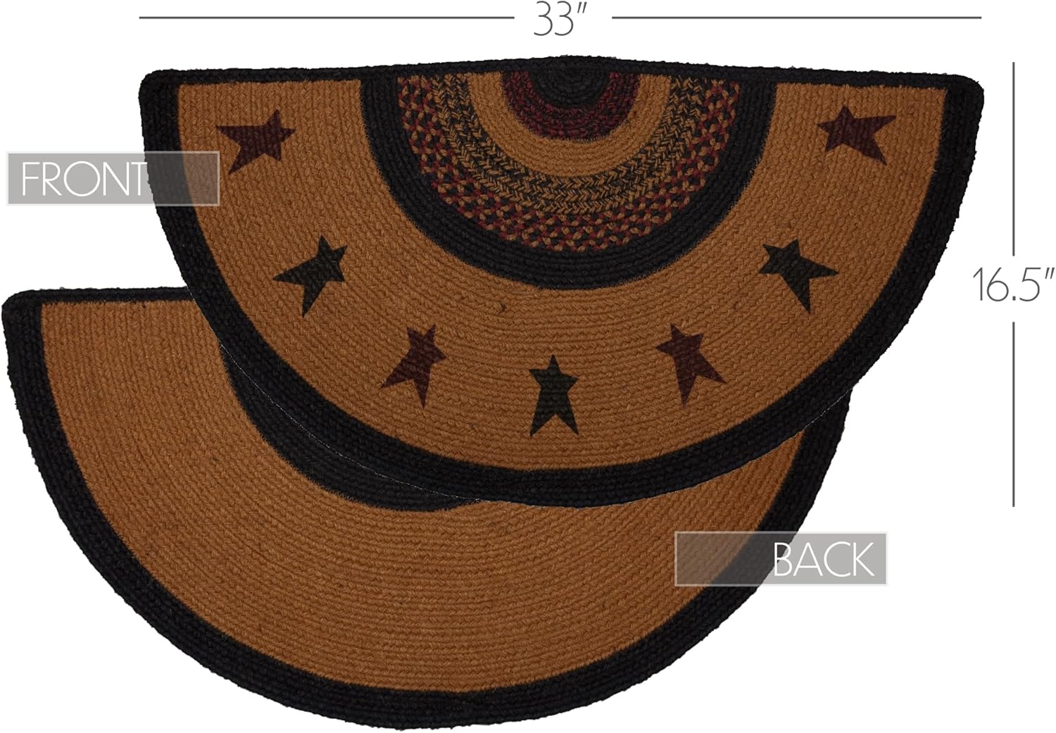 VHC Brands Primitive Star Jute Yellow Accent Rug Half Circle with Pad 165x33