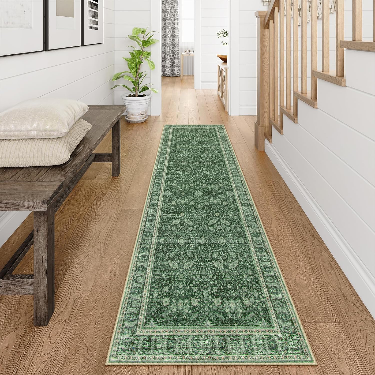 Lahome Vintage Green Runner Rug for Hallways