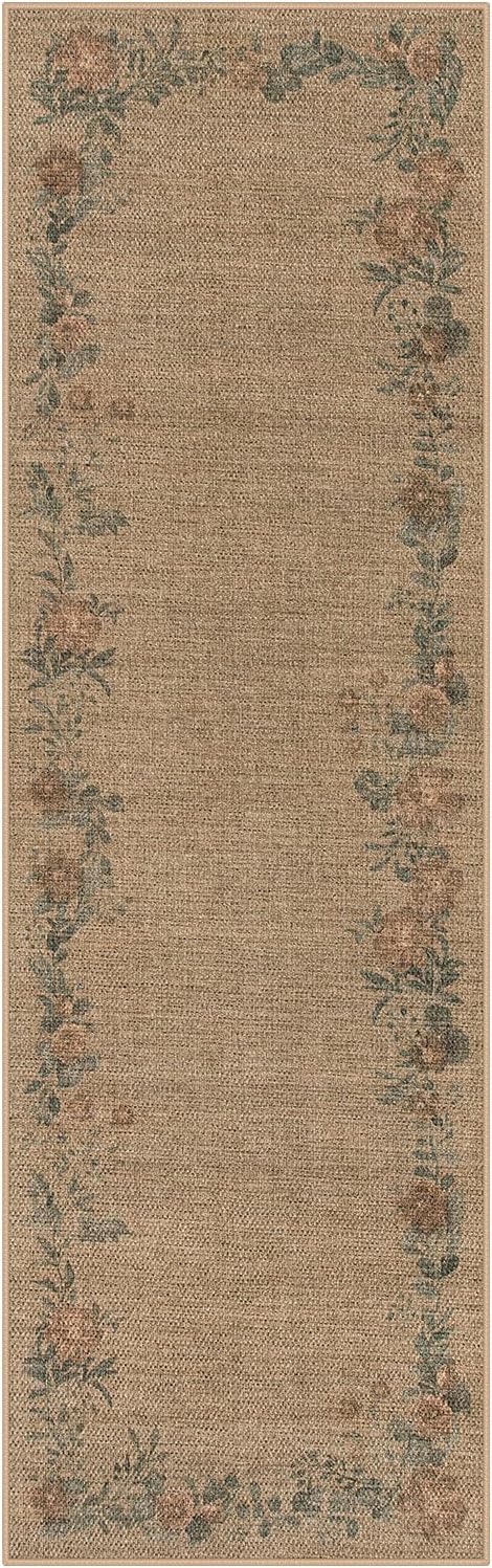 Lahome Floral Jute Runner Rug 2x8 Non Slip Indoor Outdoor