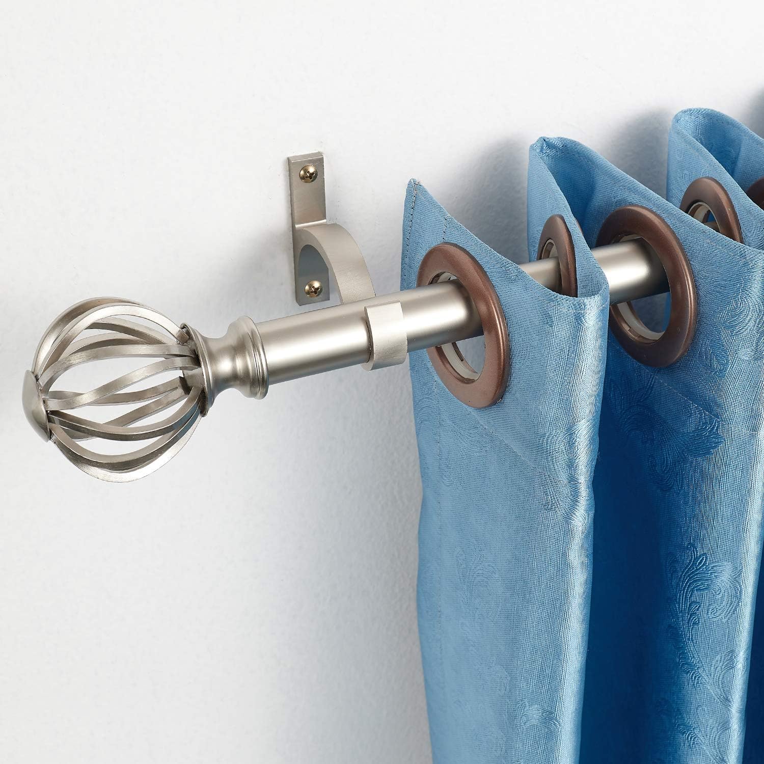 Adjustable Curtain Rod Set with Round Cage Finials